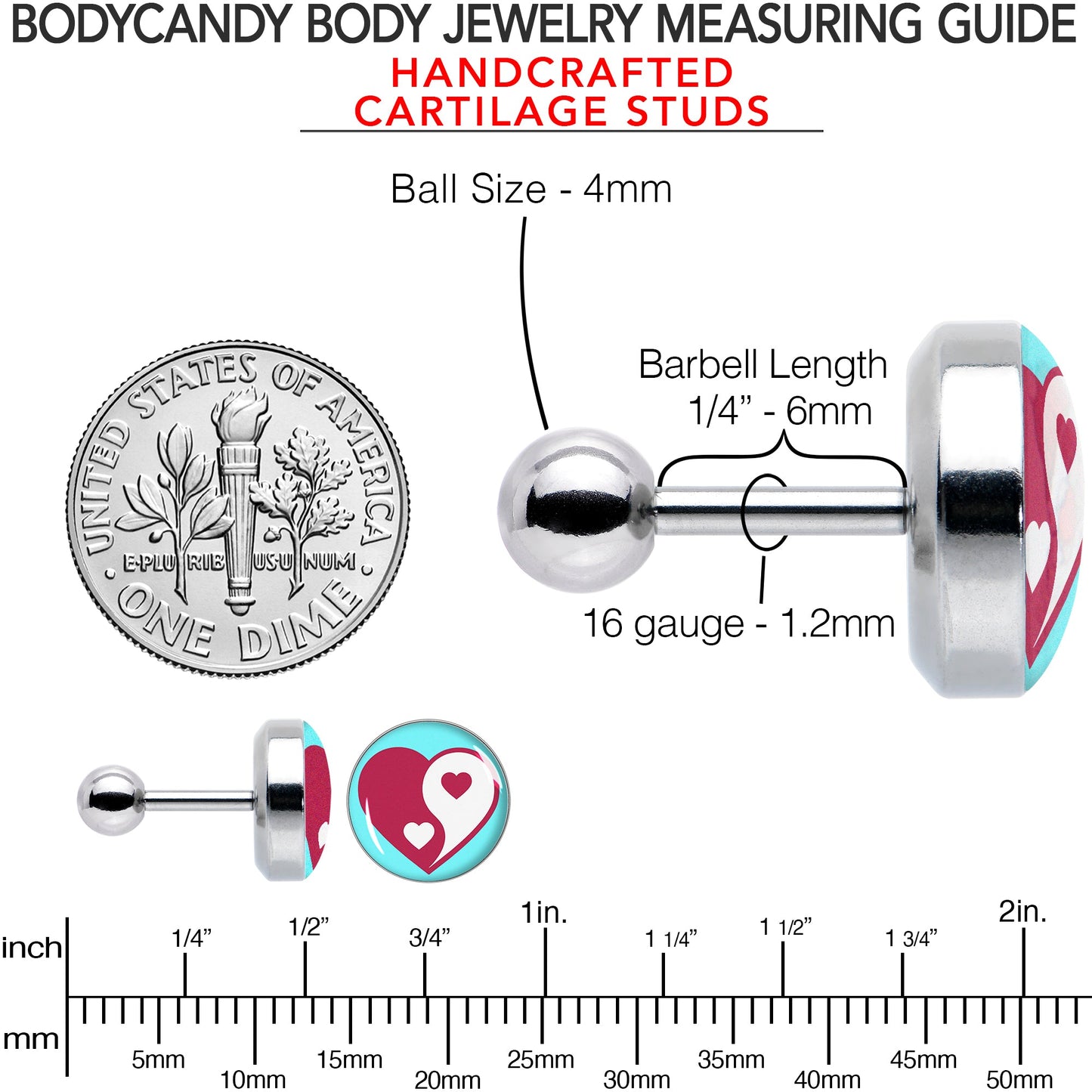 16G 1/4 Love Yin Yang Heart Cartilage Tragus Earring by Onyx O