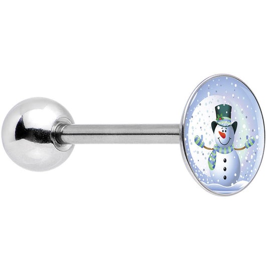 Stainless Steel Snow Globe Snowman Barbell Tongue Ring