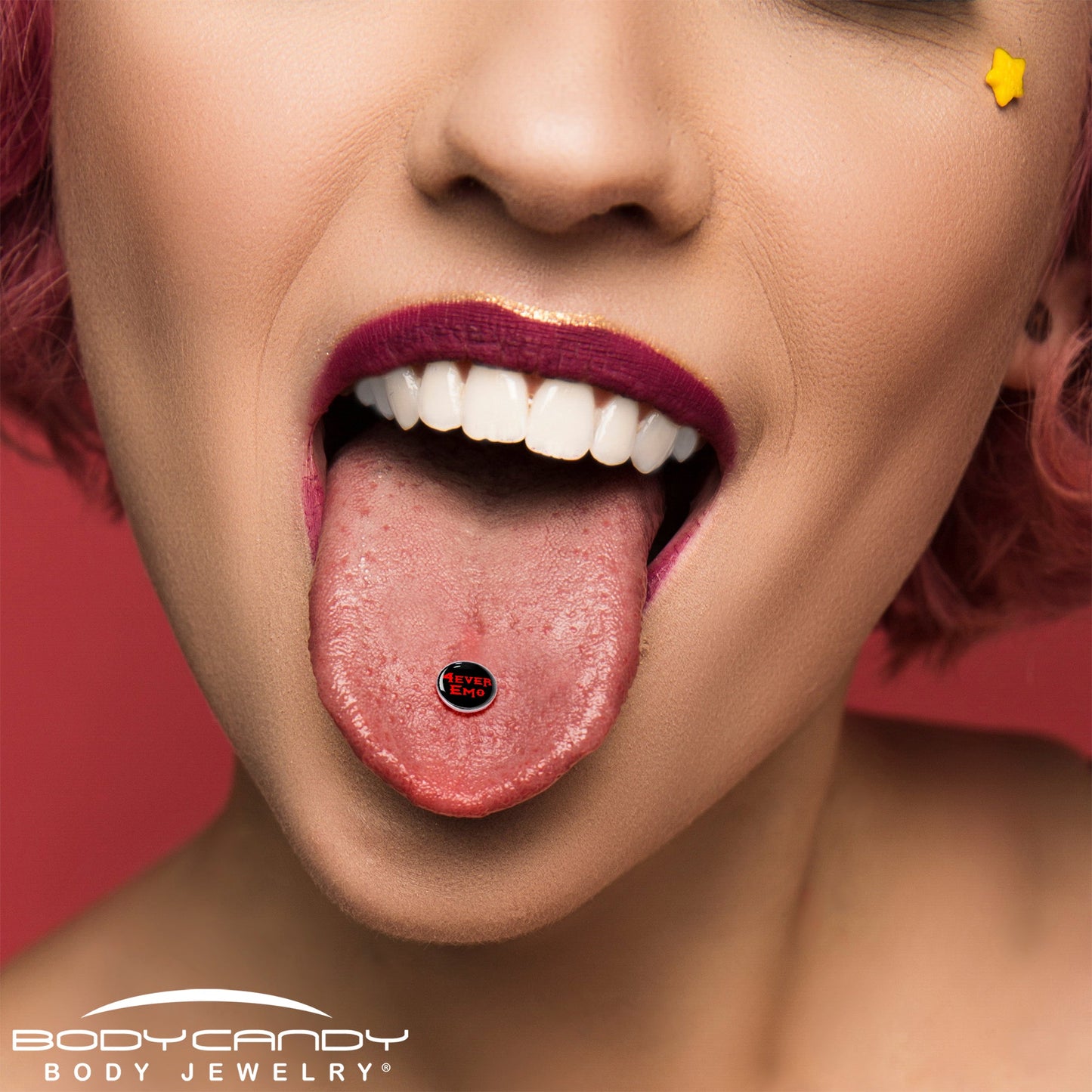 Black Red 4 Ever Emo Barbell Tongue Ring by Onyx O