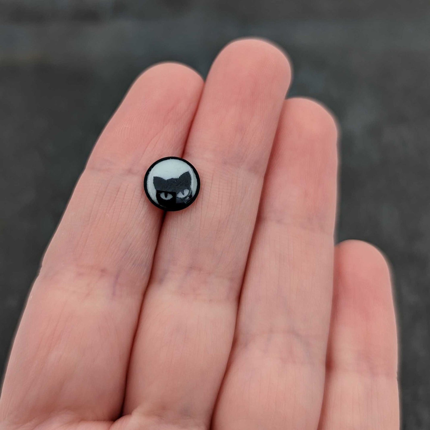 Glow in the Dark Black Anodized Peeking Black Cat Barbell Tongue Ring by Onyx O