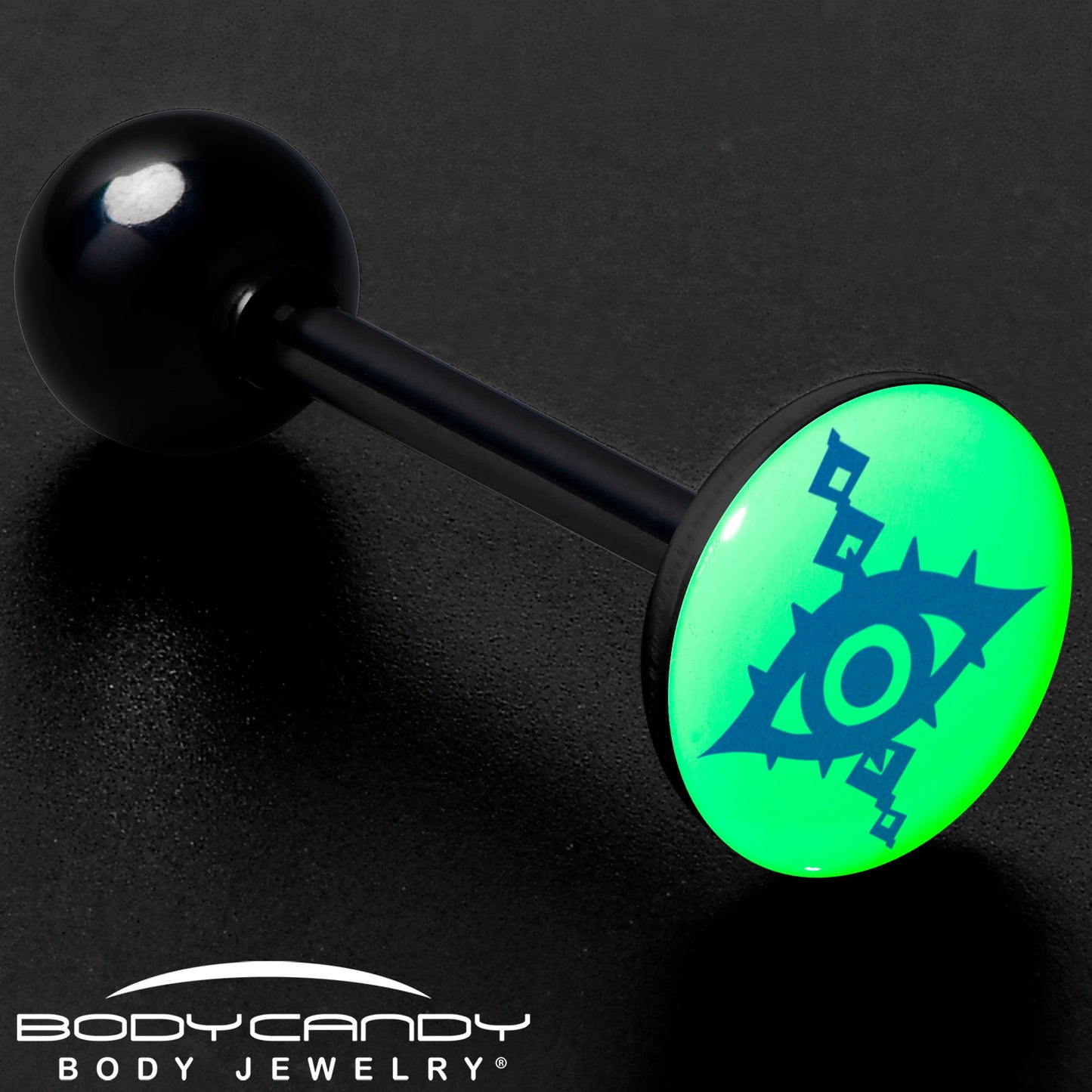 Glow in the Dark Black Anodized Evil Eye Barbell Tongue Ring by Onyx O