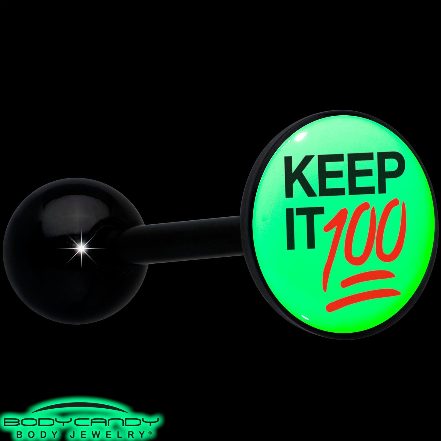 Glow in the Dark Black Anodized Keep it 100 Barbell Tongue Ring by Onyx O