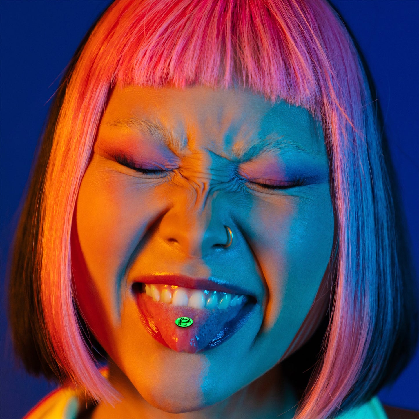 Glow in the Dark Black Anodized Kitty Cat Barbell Tongue Ring by Onyx O