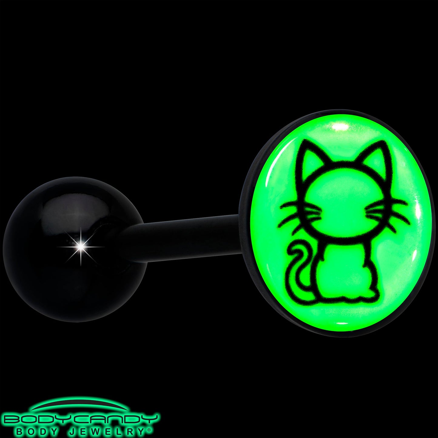 Glow in the Dark Black Anodized Kitty Cat Barbell Tongue Ring by Onyx O