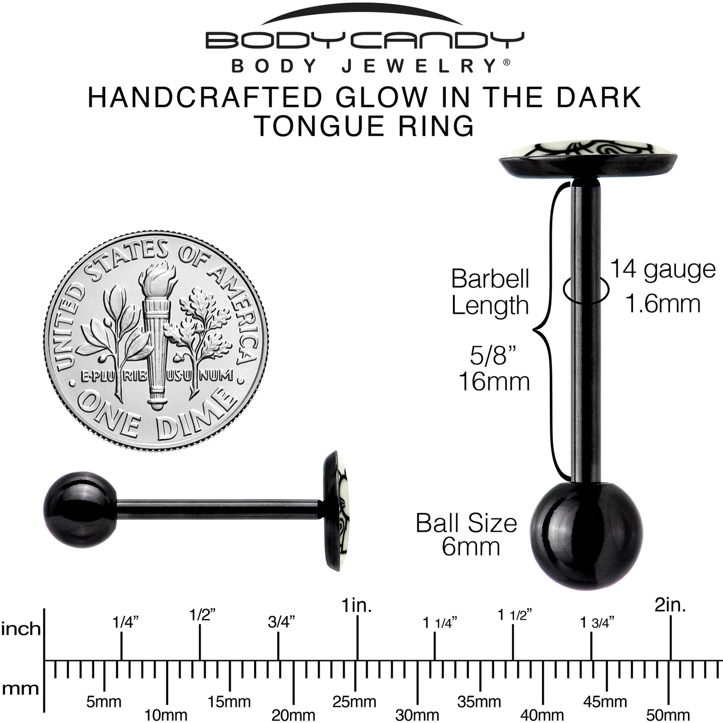 Glow in the Dark Black Anodized Kitty Cat Barbell Tongue Ring by Onyx O