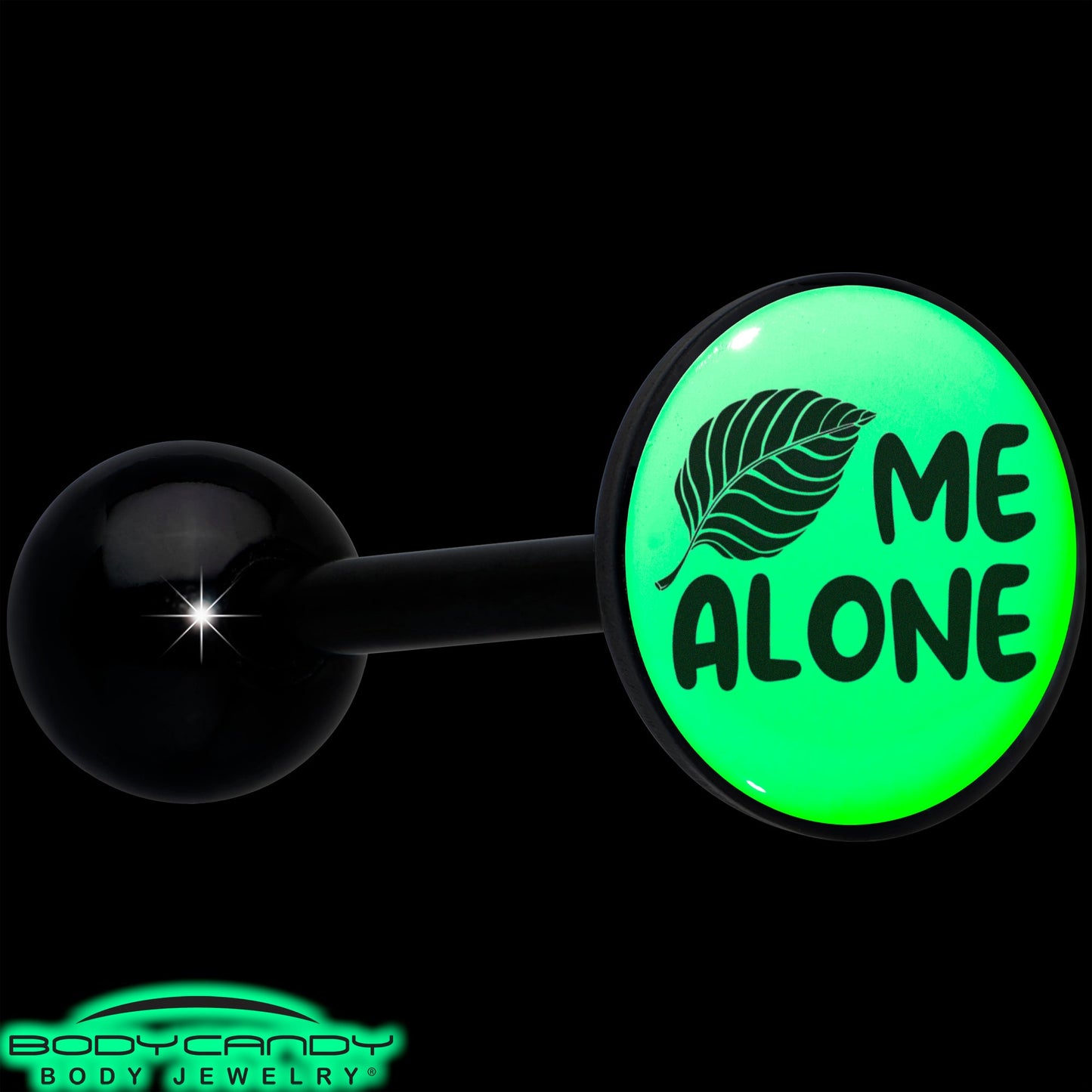 Glow in the Dark Black Anodized Leaf Me Alone Barbell Tongue Ring by Onyx O