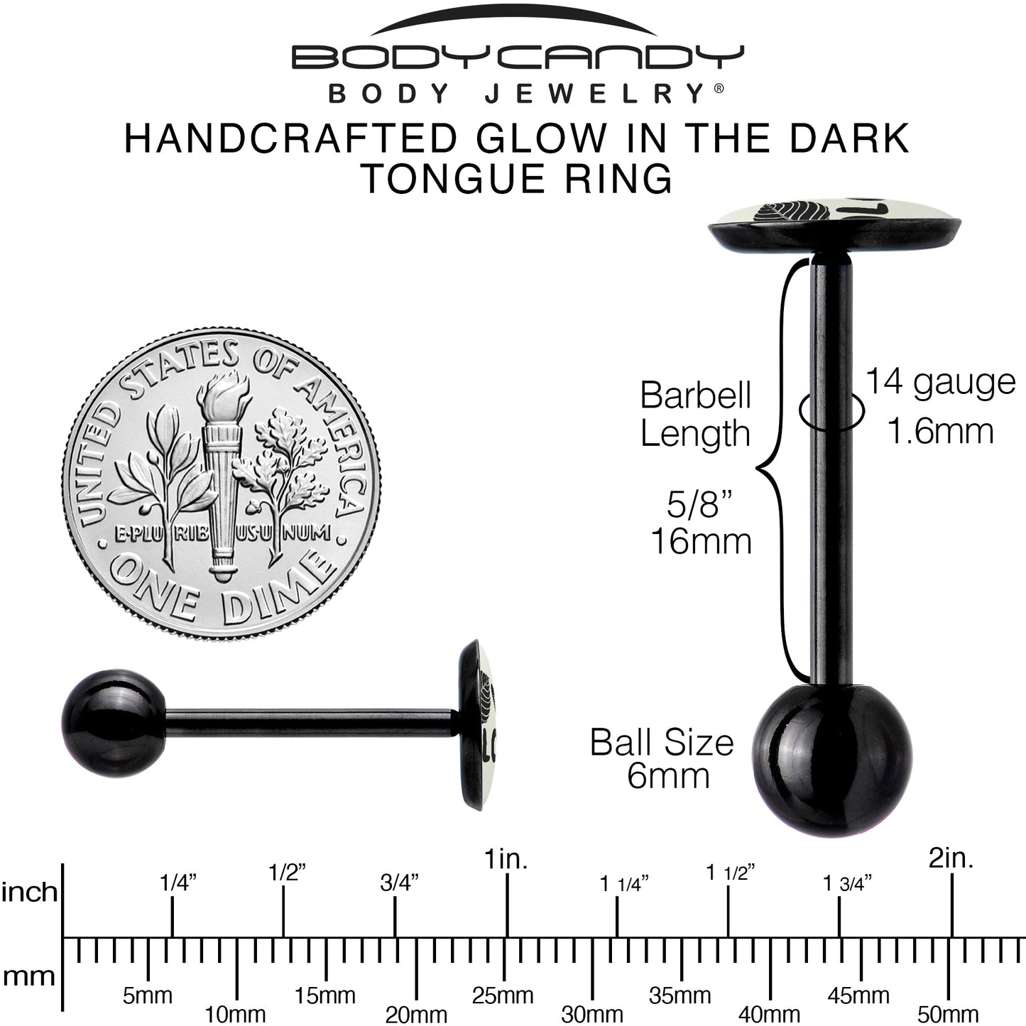 Glow in the Dark Black Anodized Leaf Me Alone Barbell Tongue Ring by Onyx O