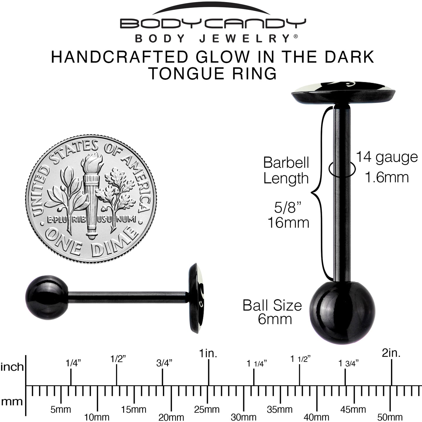 Glow in the Dark Black Anodized Mystic Kitty Cat Barbell Tongue Ring by Onyx O