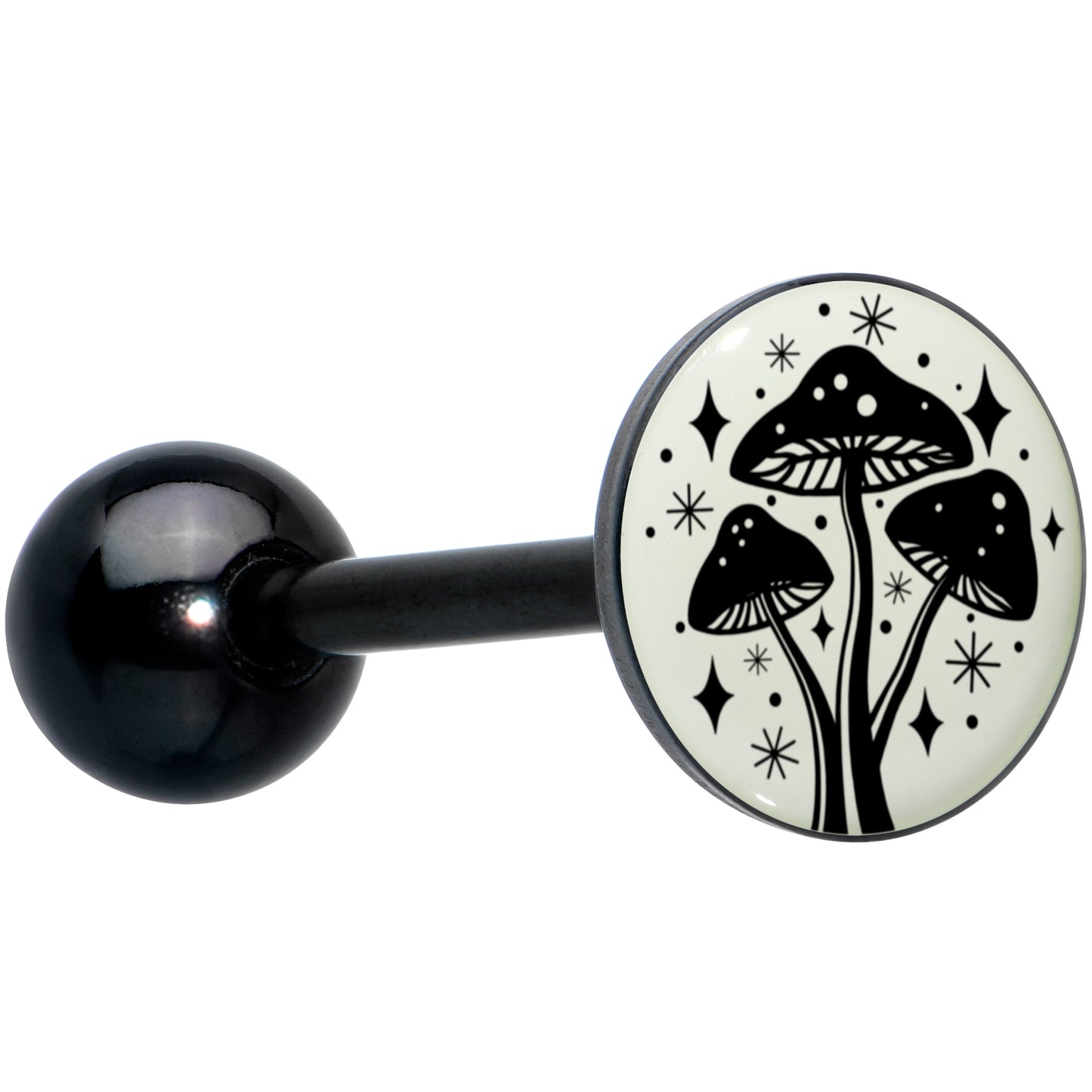 Glow in the Dark Black Anodized Mystic Mushroom Barbell Tongue Ring by Onyx O