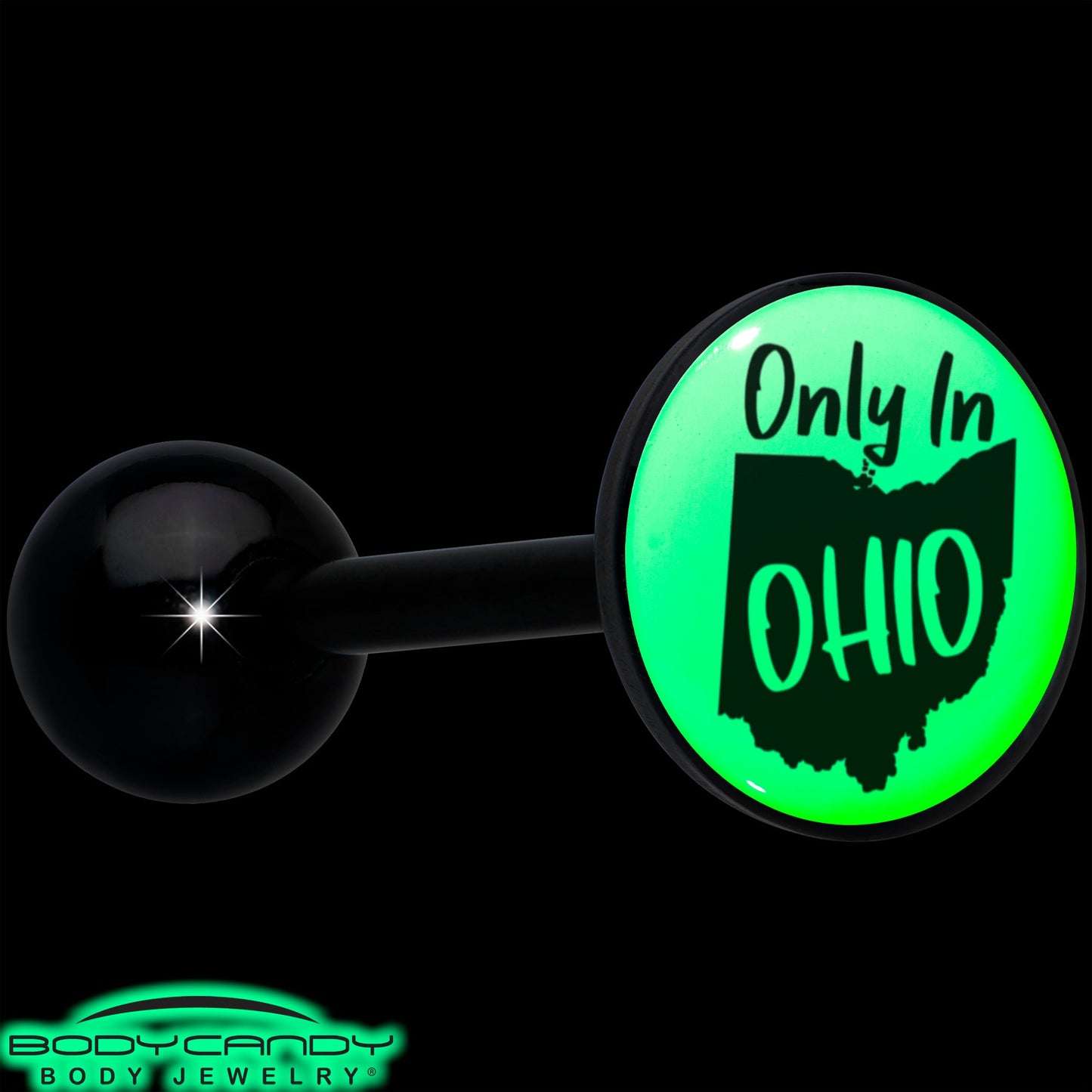 Glow in the Dark Black Anodized Only in Ohio Barbell Tongue Ring by Onyx O