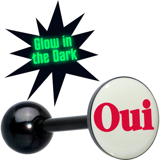 Glow in the Dark Black Anodized OUI Barbell Tongue Ring by Onyx O