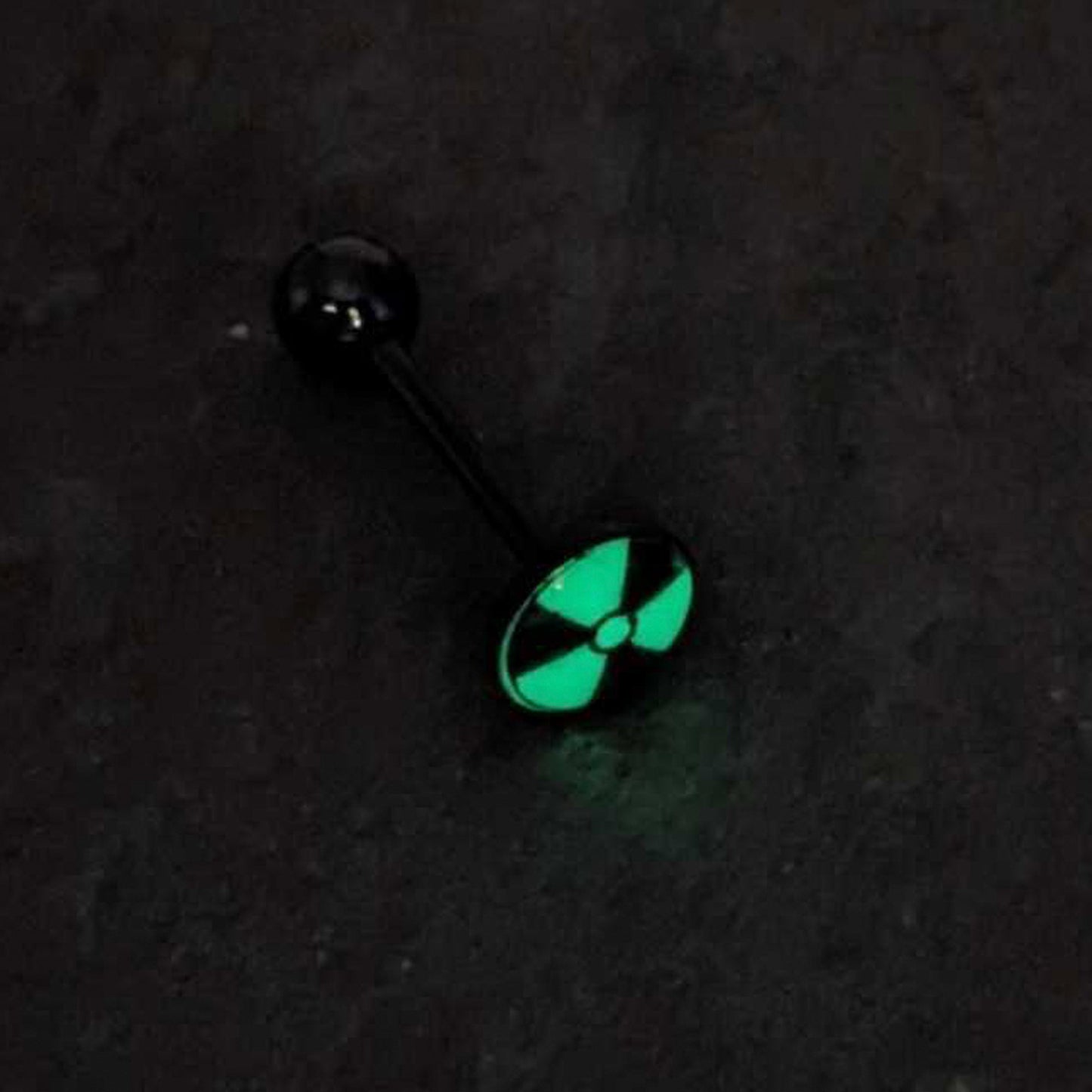 Glow in the Dark Black Anodized Radioactive Barbell Tongue Ring by Onyx O