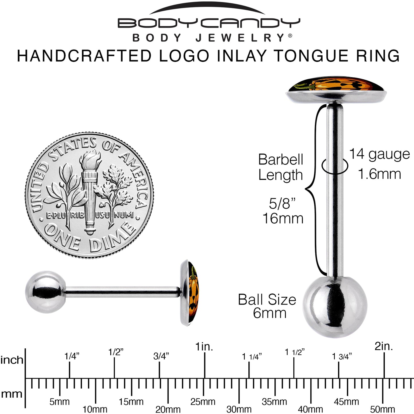 Orange Pumpkin Cat Jack-O-Lantern Barbell Tongue Ring by Onyx O