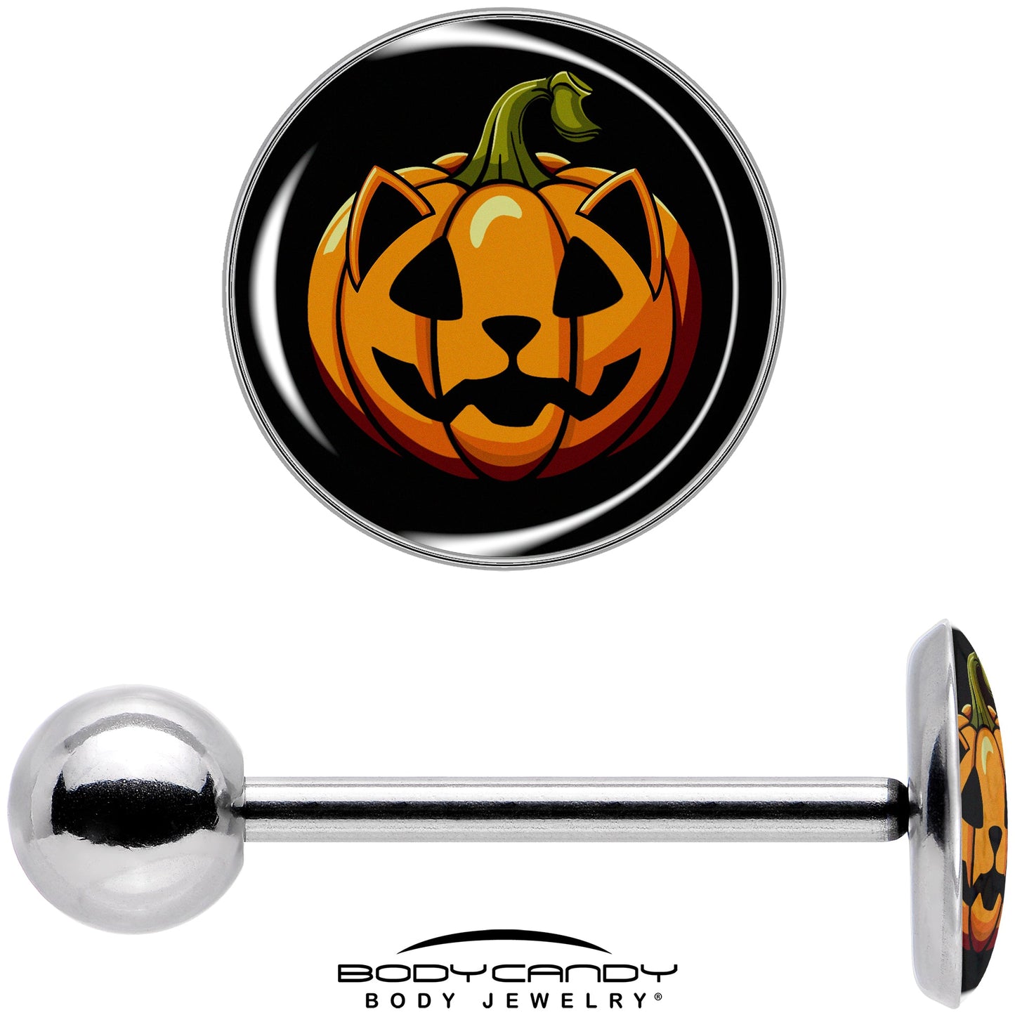 Orange Pumpkin Cat Jack-O-Lantern Barbell Tongue Ring by Onyx O