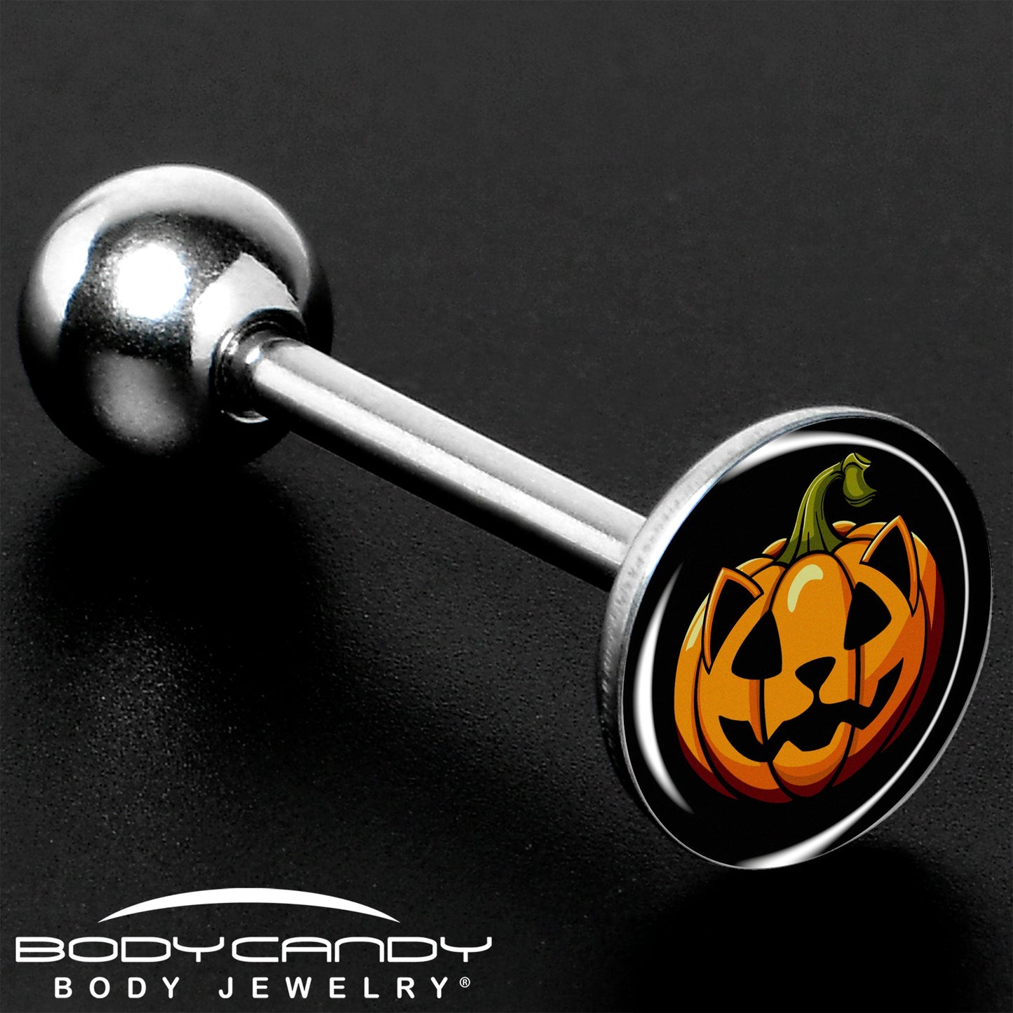 Orange Pumpkin Cat Jack-O-Lantern Barbell Tongue Ring by Onyx O