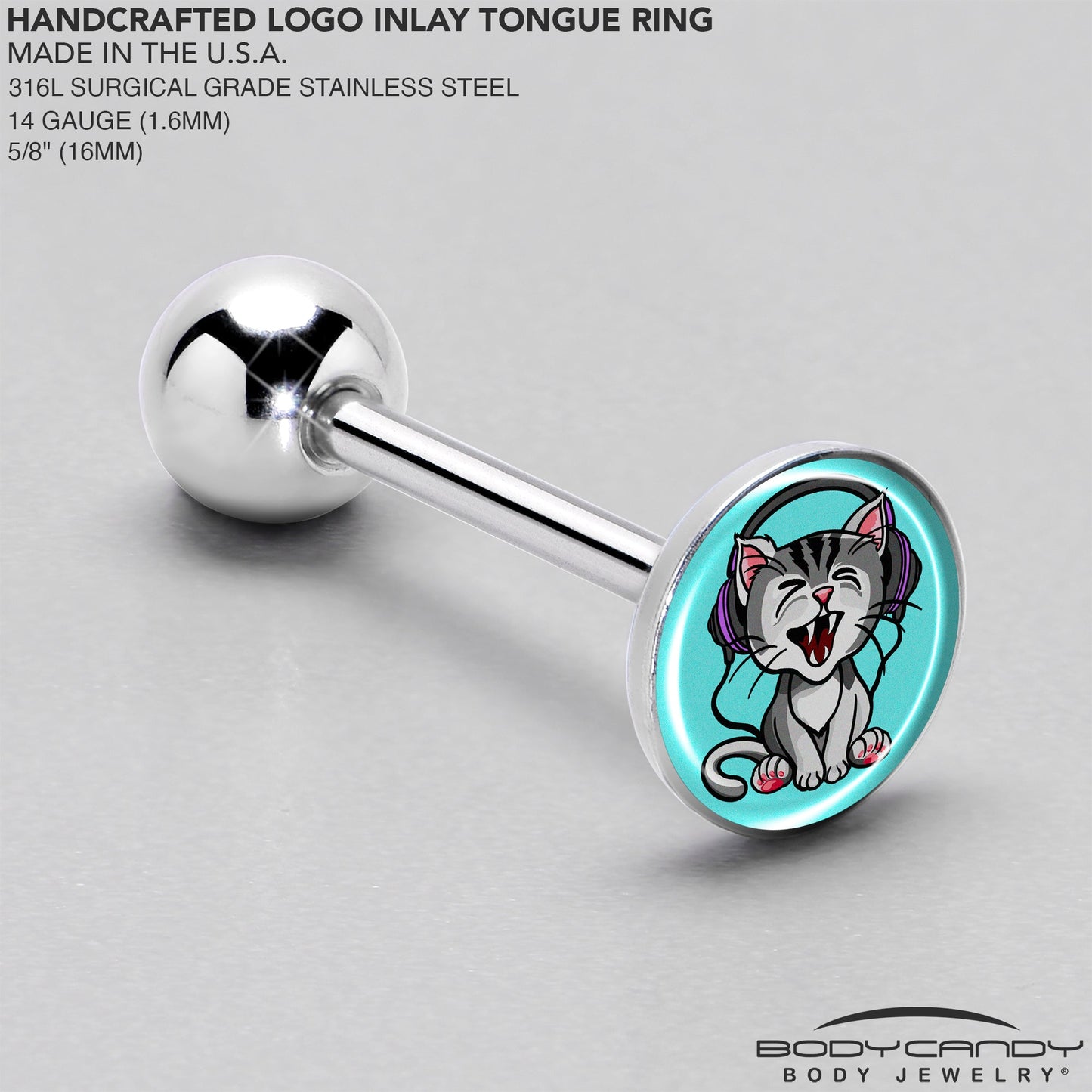 Heavy Metal Kitty Cat Barbell Tongue Ring by Onyx O