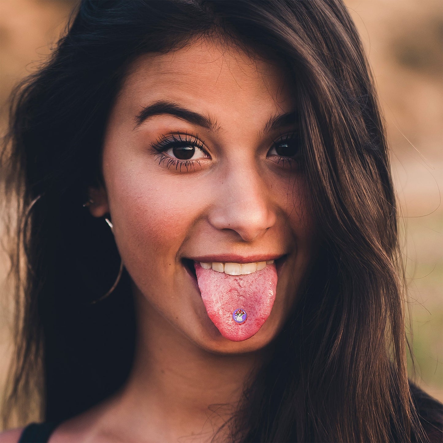 Polka Dot Mushroom Hat Cat Barbell Tongue Ring by Onyx O