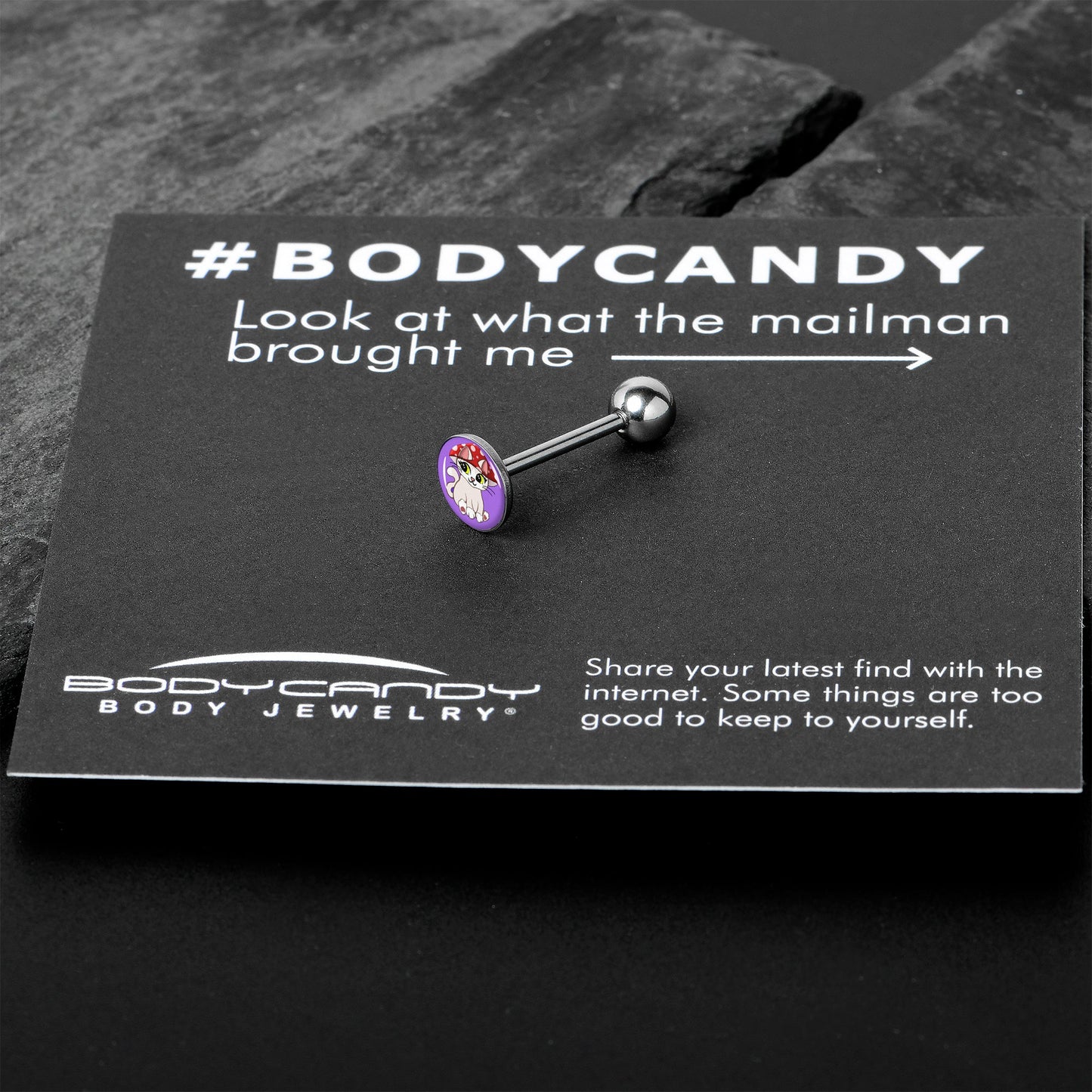 Polka Dot Mushroom Hat Cat Barbell Tongue Ring by Onyx O