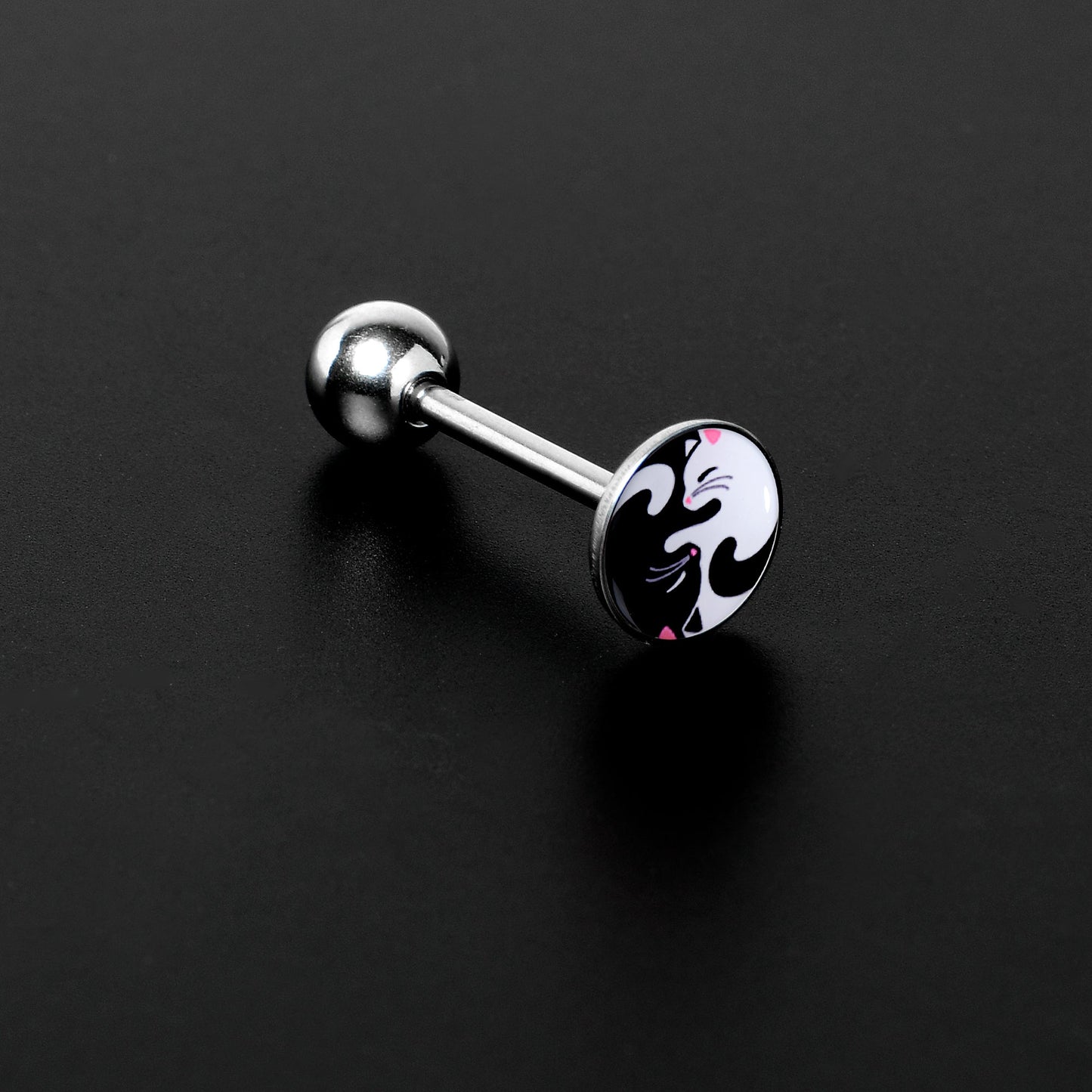Cute Kitty Cat Yin Yang Barbell Tongue Ring by Onyx O