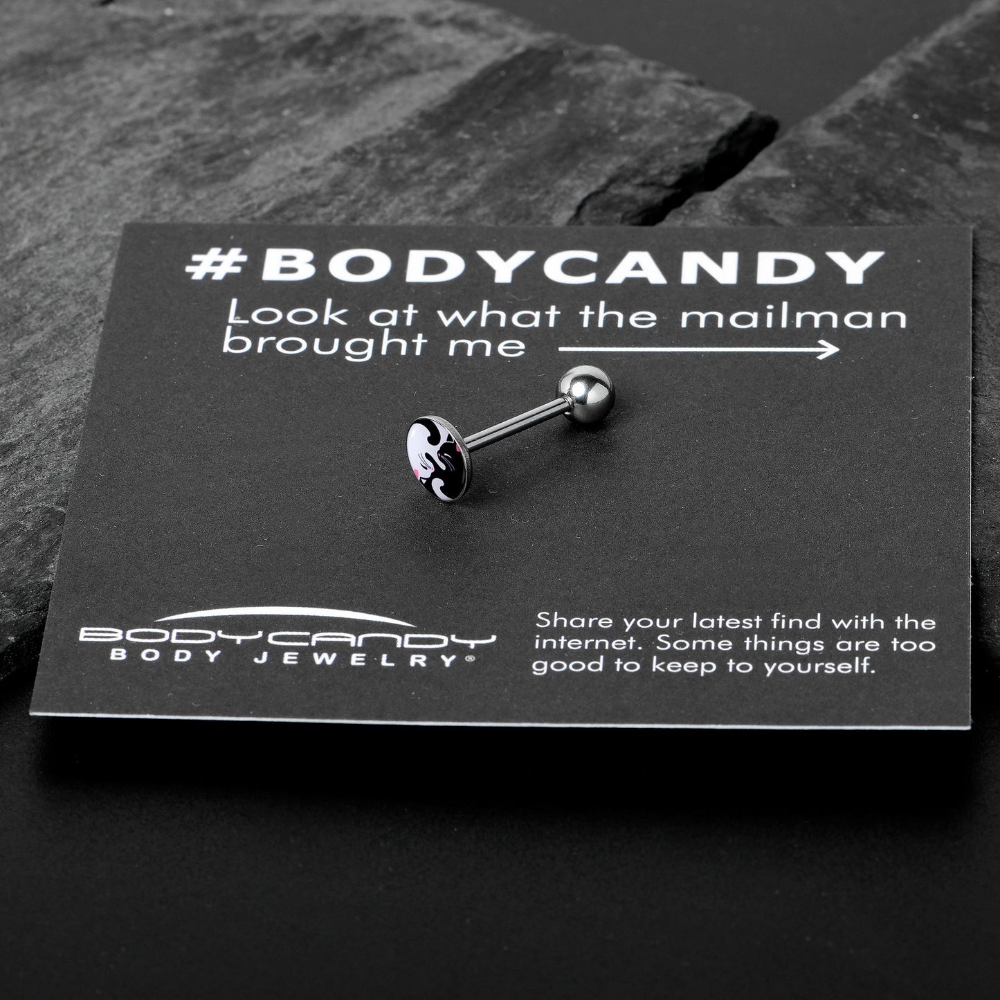 Cute Kitty Cat Yin Yang Barbell Tongue Ring by Onyx O