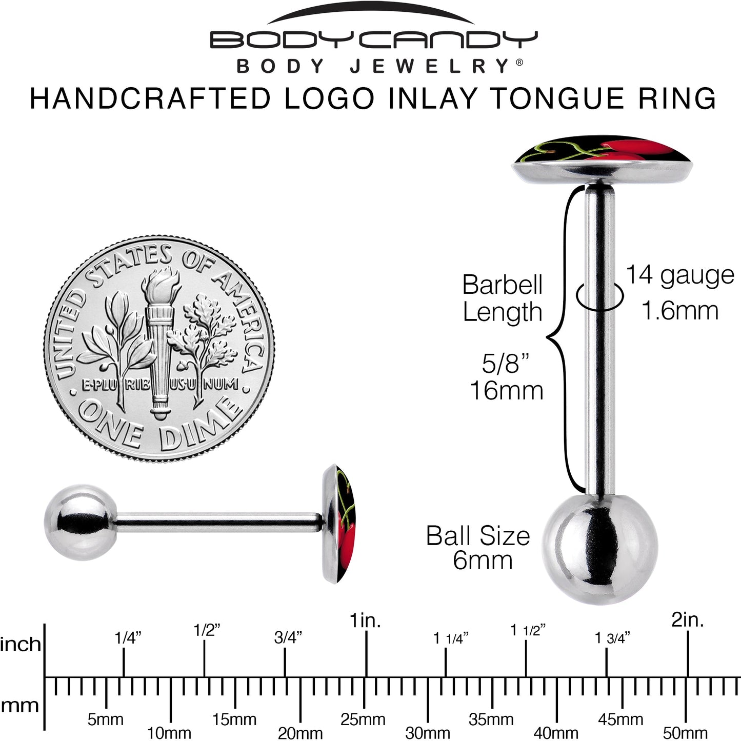 Cherry Heart Barbell Tongue Ring by Onyx O