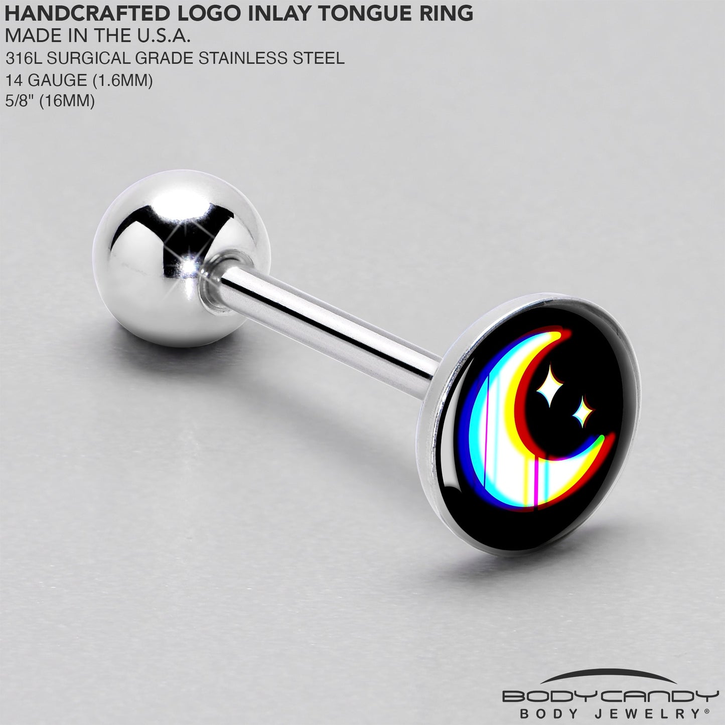 Chromatic Moon Barbell Tongue Ring by Onyx O