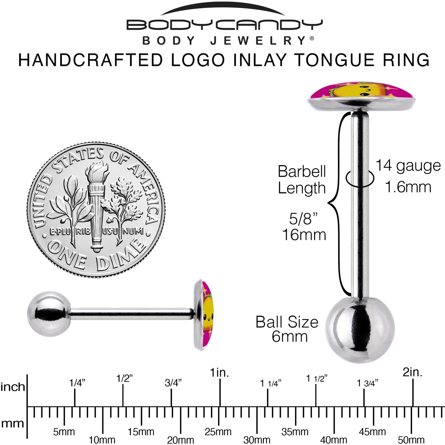 Mexican Fiesta Cute Taco Barbell Tongue Ring by Onyx O