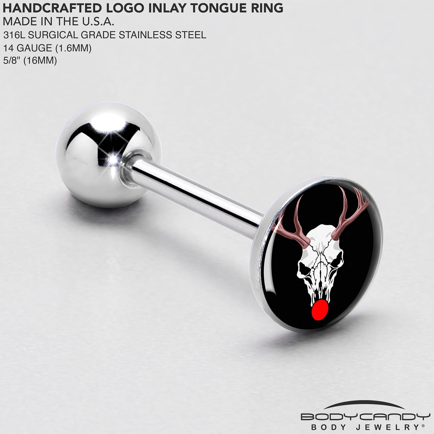Holiday Dead Nosed Reindeer Barbell Tongue Ring by Onyx O