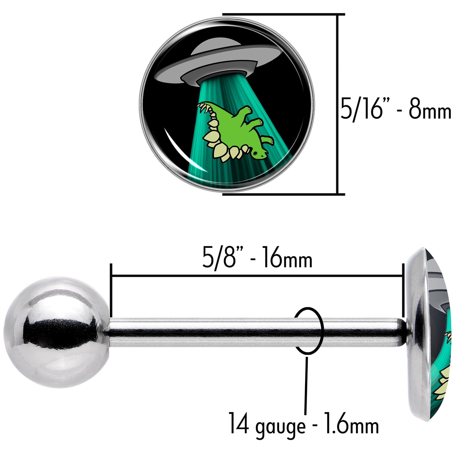 Alien UFO Dinosaur Abduction Barbell Tongue Ring by Onyx O