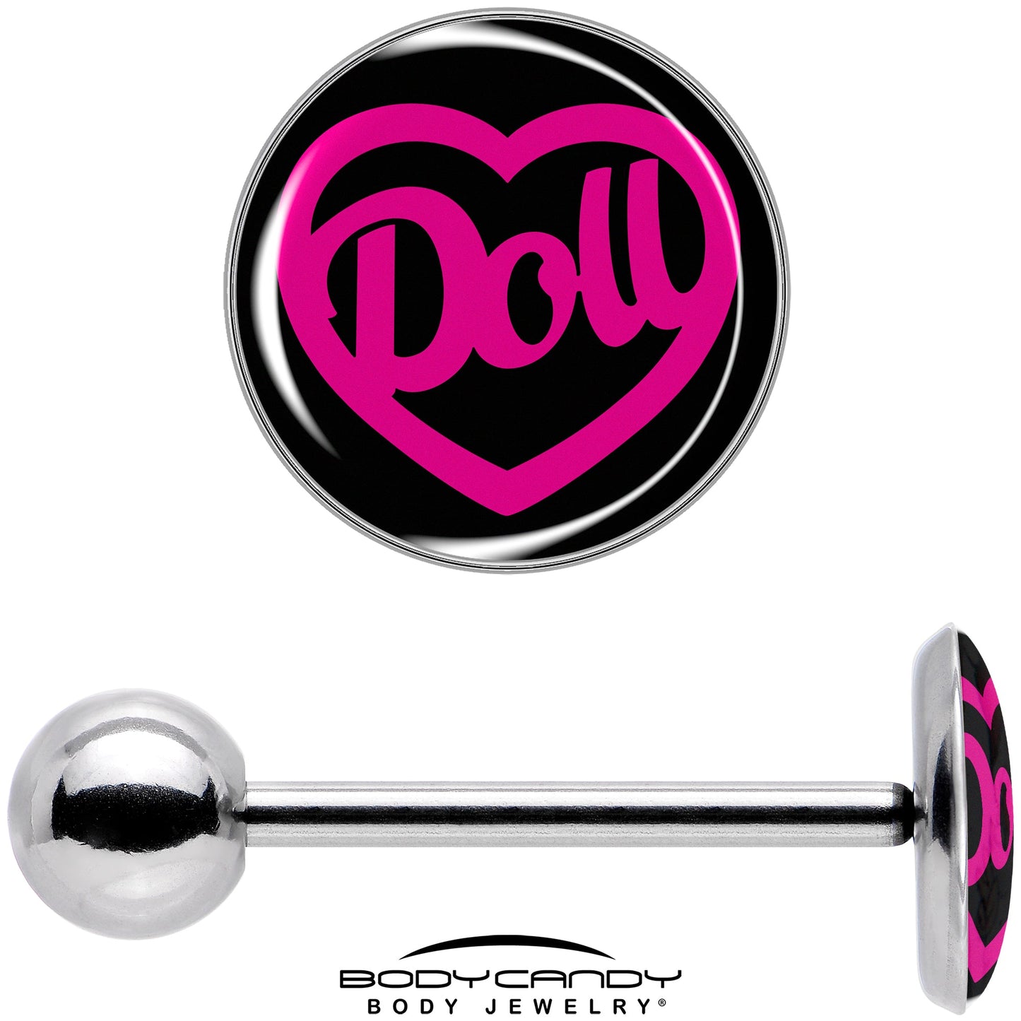 Hollow Heart Doll Word Barbell Tongue Ring by Onyx O