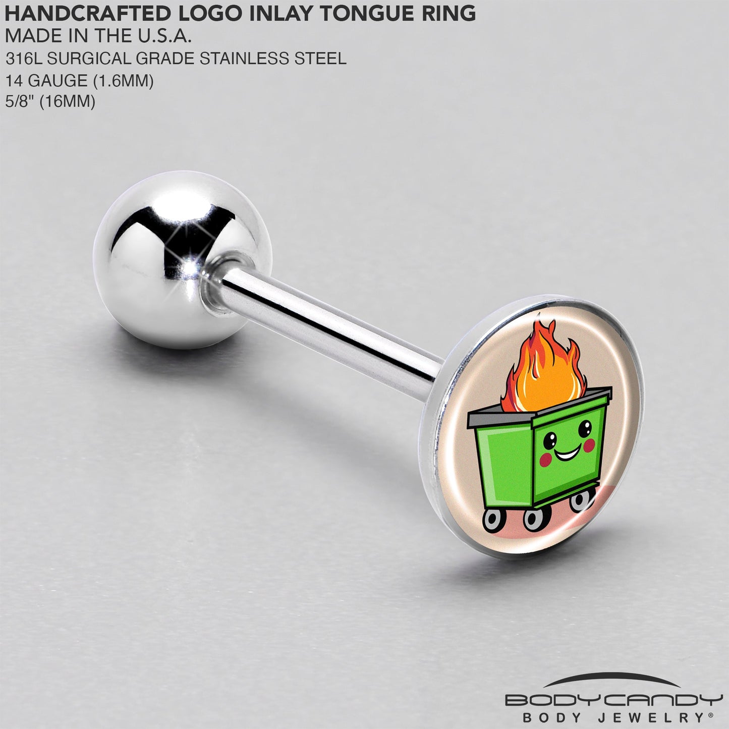 Dumpster Fire Barbell Tongue Ring by Onyx O