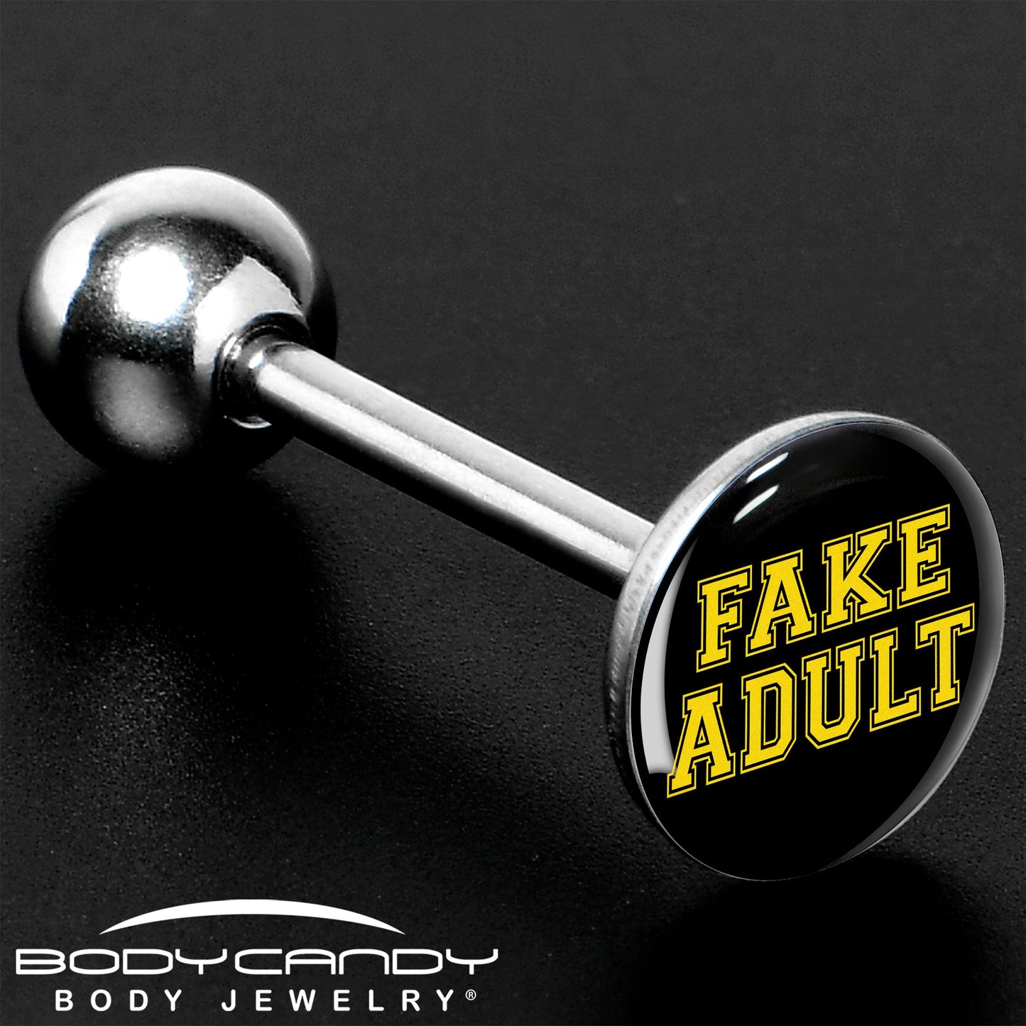 Black Yellow Fake Adult Barbell Tongue Ring by Onyx O