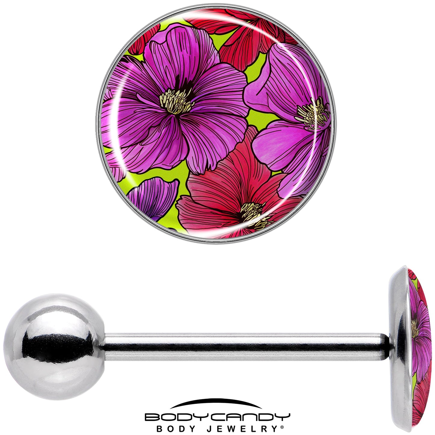 Blossom Creation Tropical Floral Flowers Barbell Tongue Ring by Onyx O