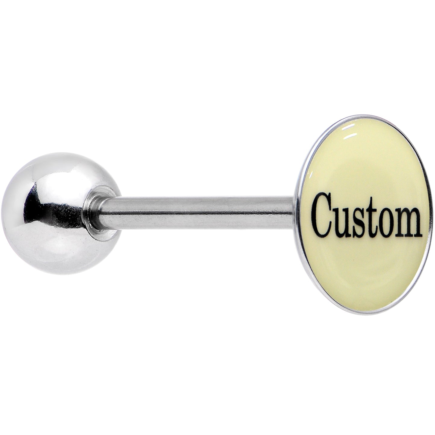 Custom Glow in the Dark Logo Stainless Steel Barbell Tongue Ring