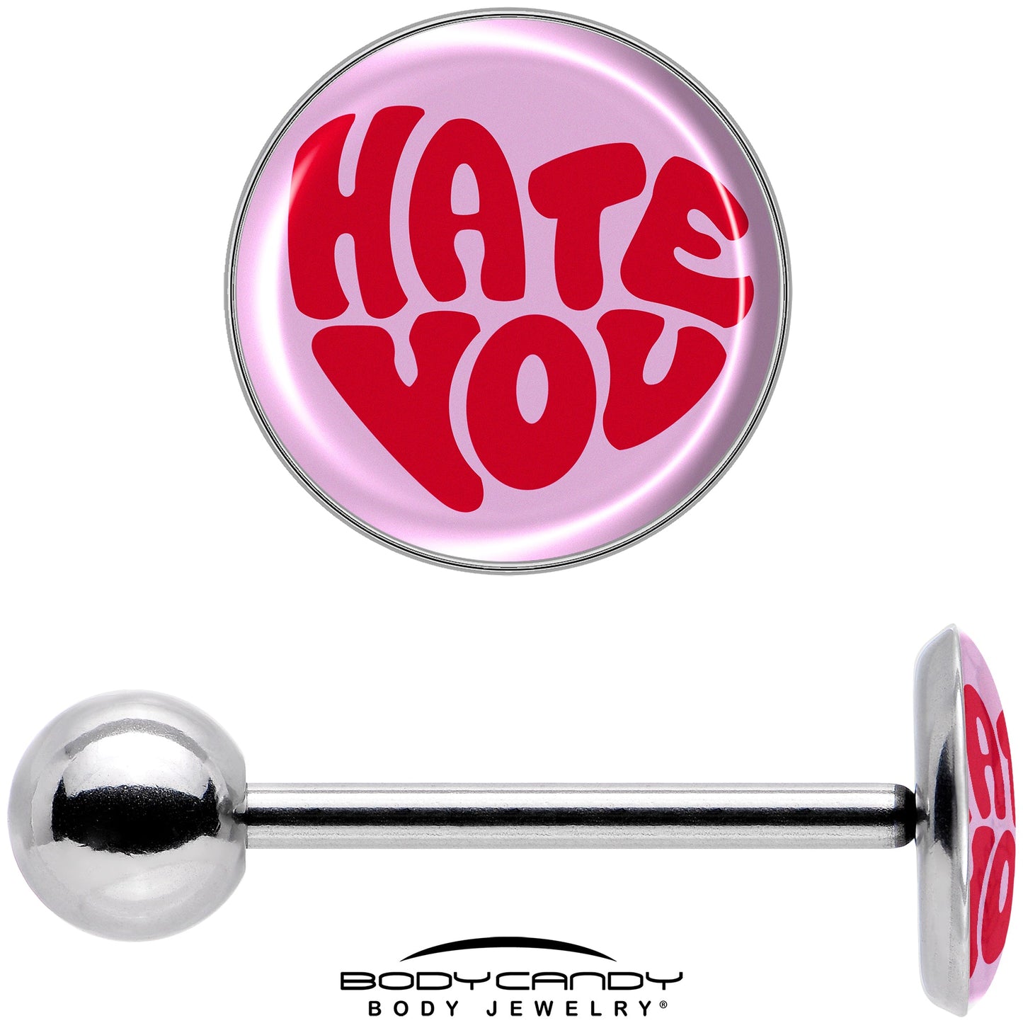 Retro Text Hate You Barbell Tongue Ring by Onyx O