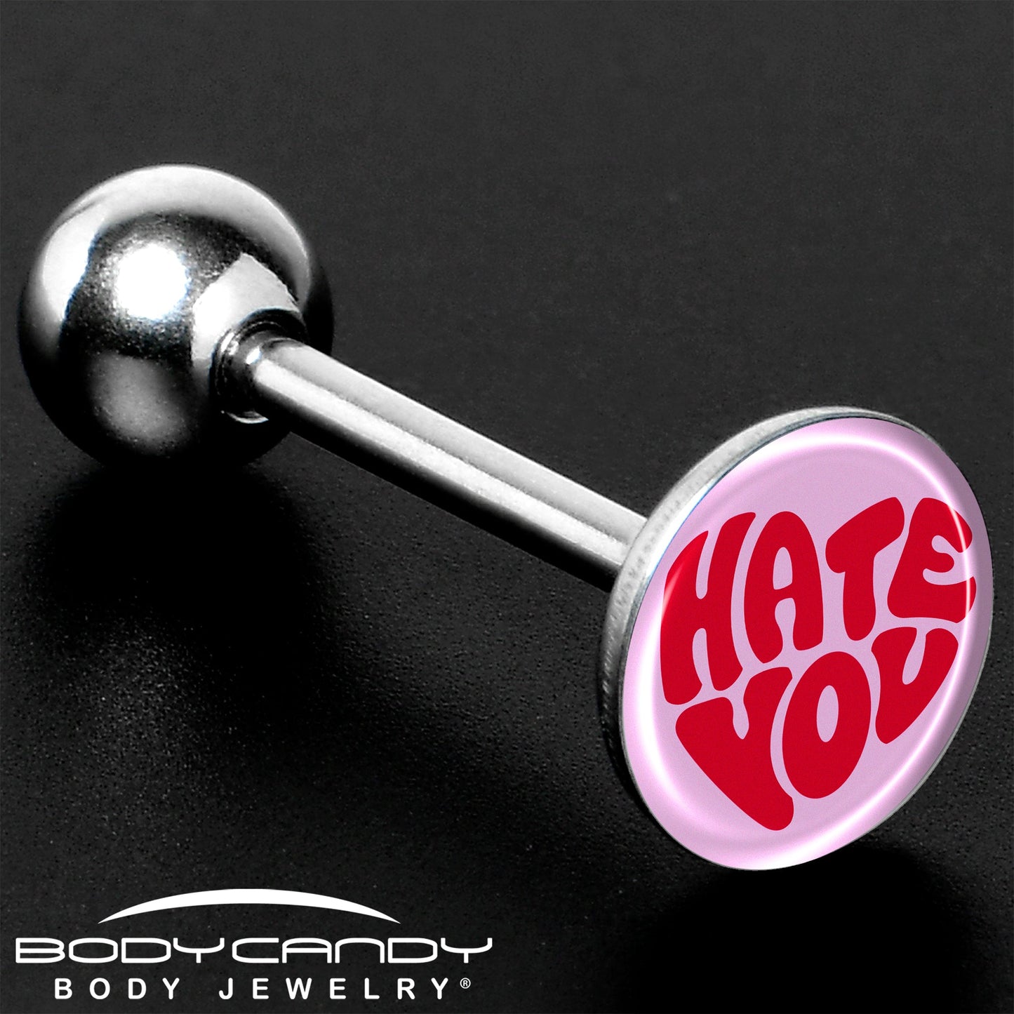 Retro Text Hate You Barbell Tongue Ring by Onyx O