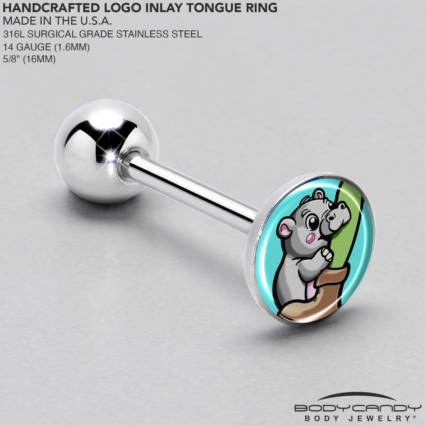 Cute Biting Baby Hippo Barbell Tongue Ring