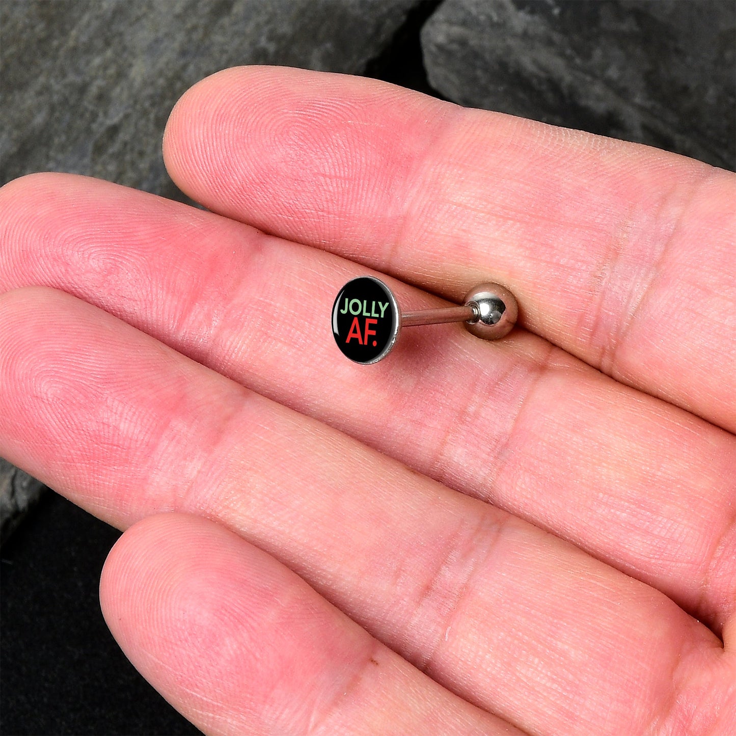 Jolly AF Festive Holiday Barbell Tongue Ring by Onyx O