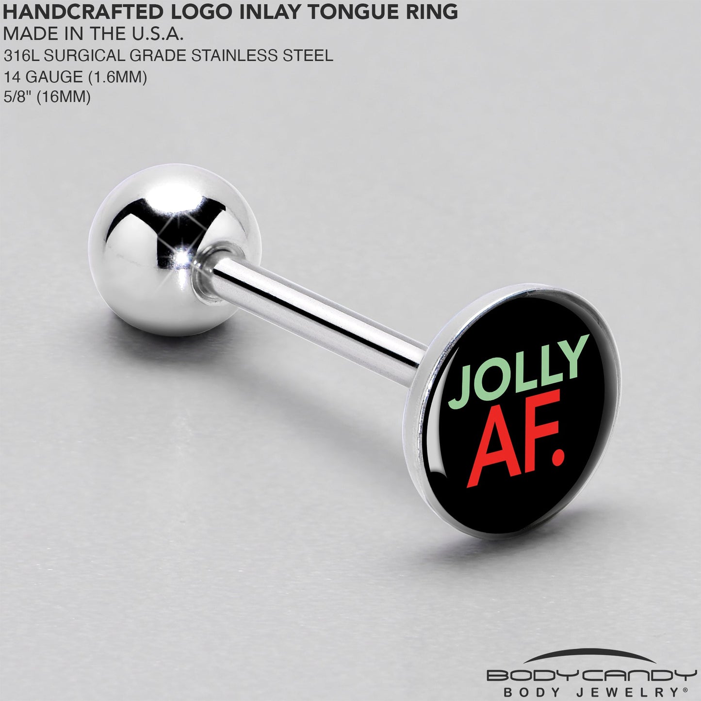 Jolly AF Festive Holiday Barbell Tongue Ring by Onyx O