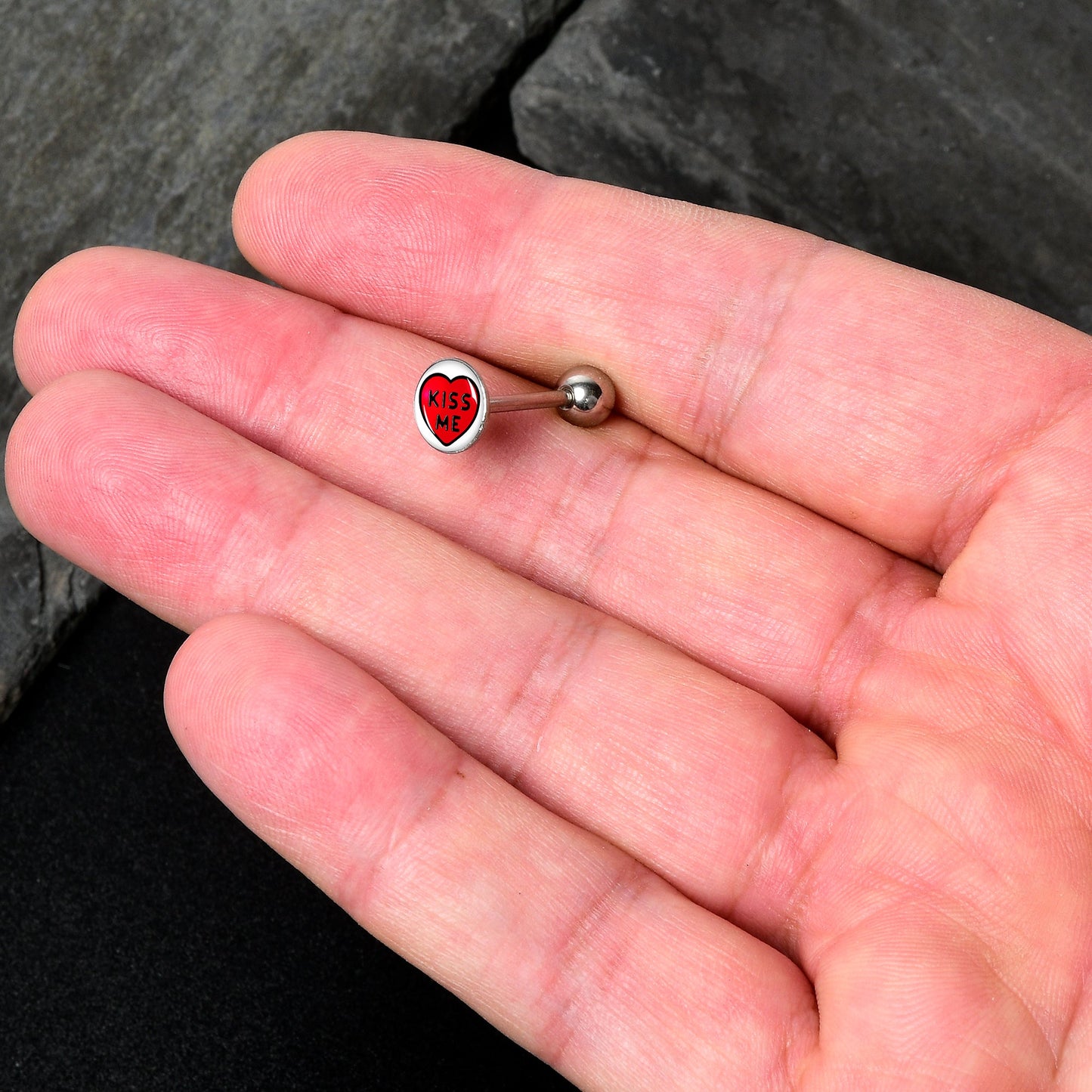 Kiss Me Candy Heart Barbell Tongue Ring by Onyx O