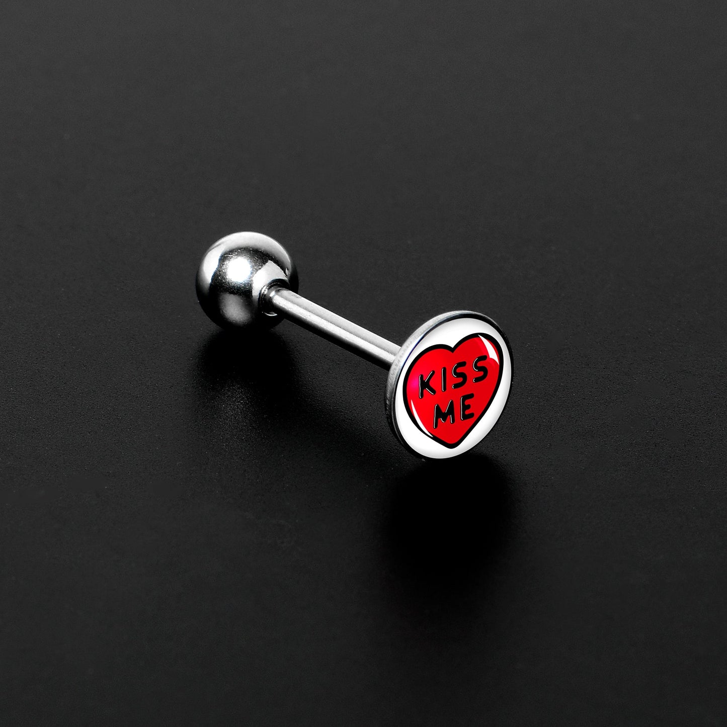 Kiss Me Candy Heart Barbell Tongue Ring by Onyx O