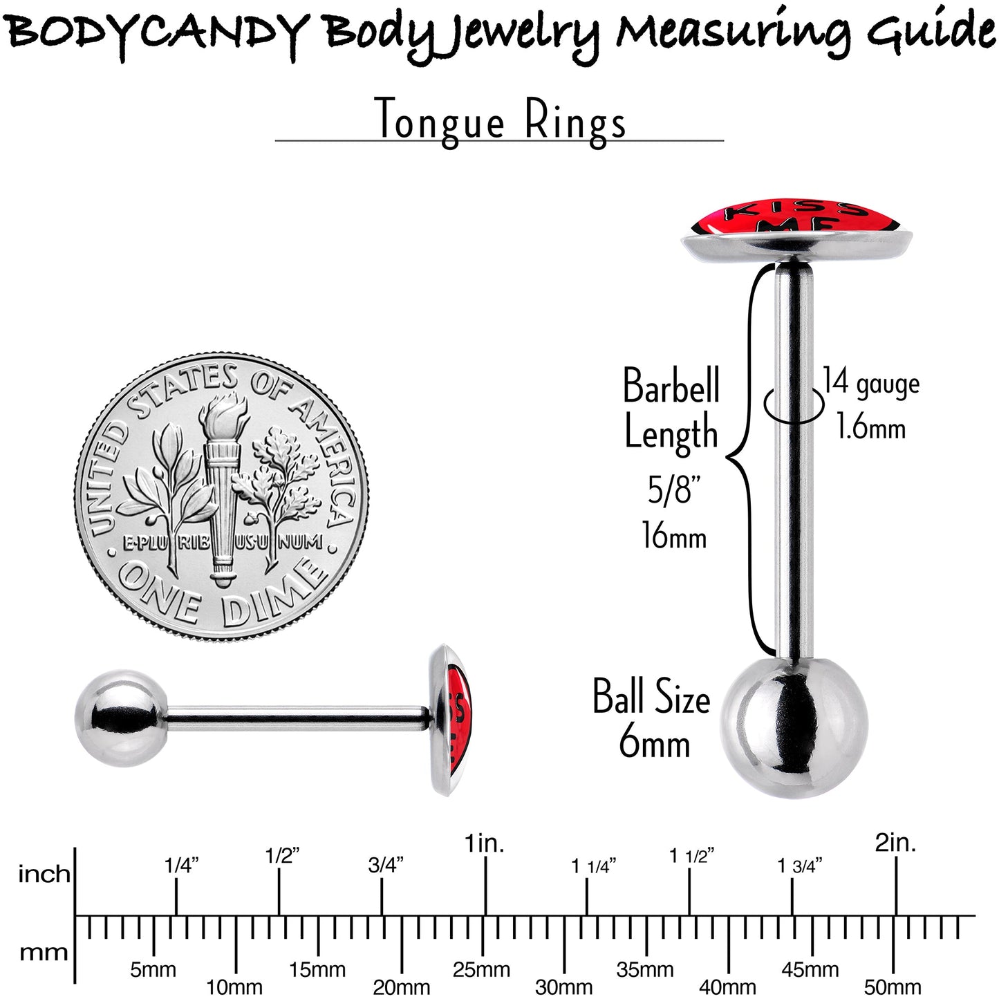 Kiss Me Candy Heart Barbell Tongue Ring by Onyx O