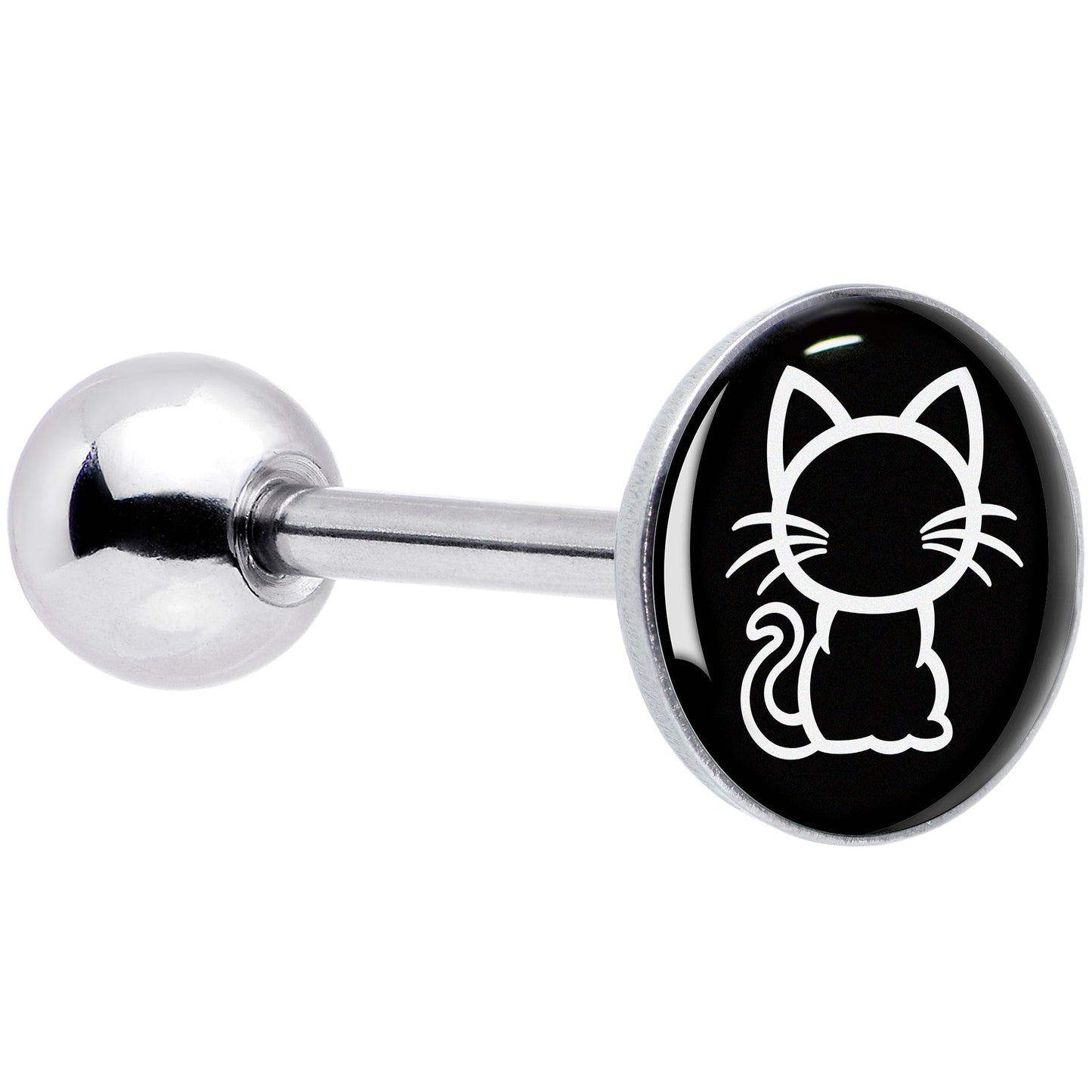 Black and White Kitty Cat Barbell Tongue Ring by Onyx O