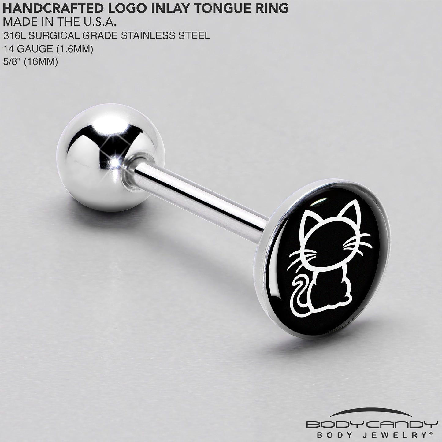 Black and White Kitty Cat Barbell Tongue Ring by Onyx O