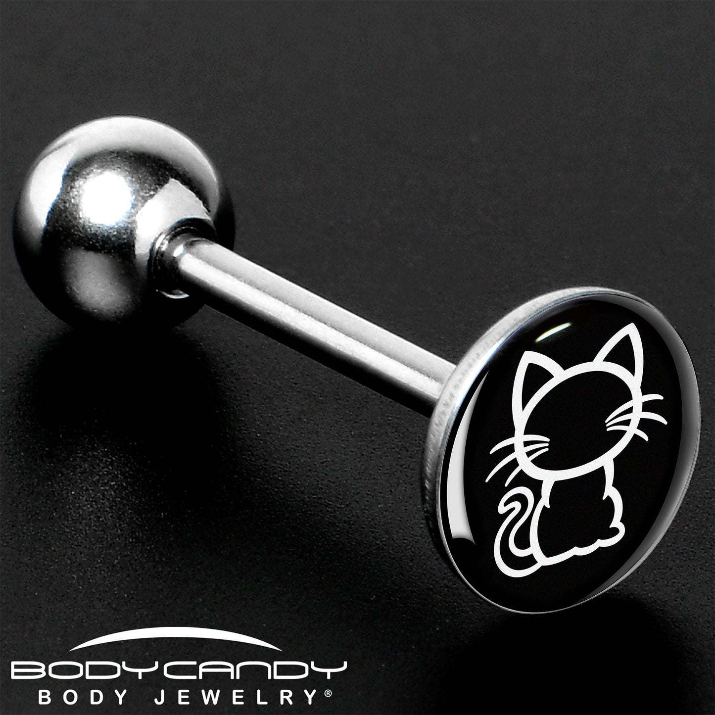 Black and White Kitty Cat Barbell Tongue Ring by Onyx O