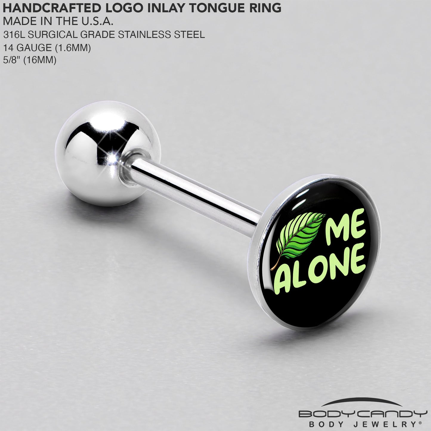 Black Green Leaf Me Alone Barbell Tongue Ring by Onyx O