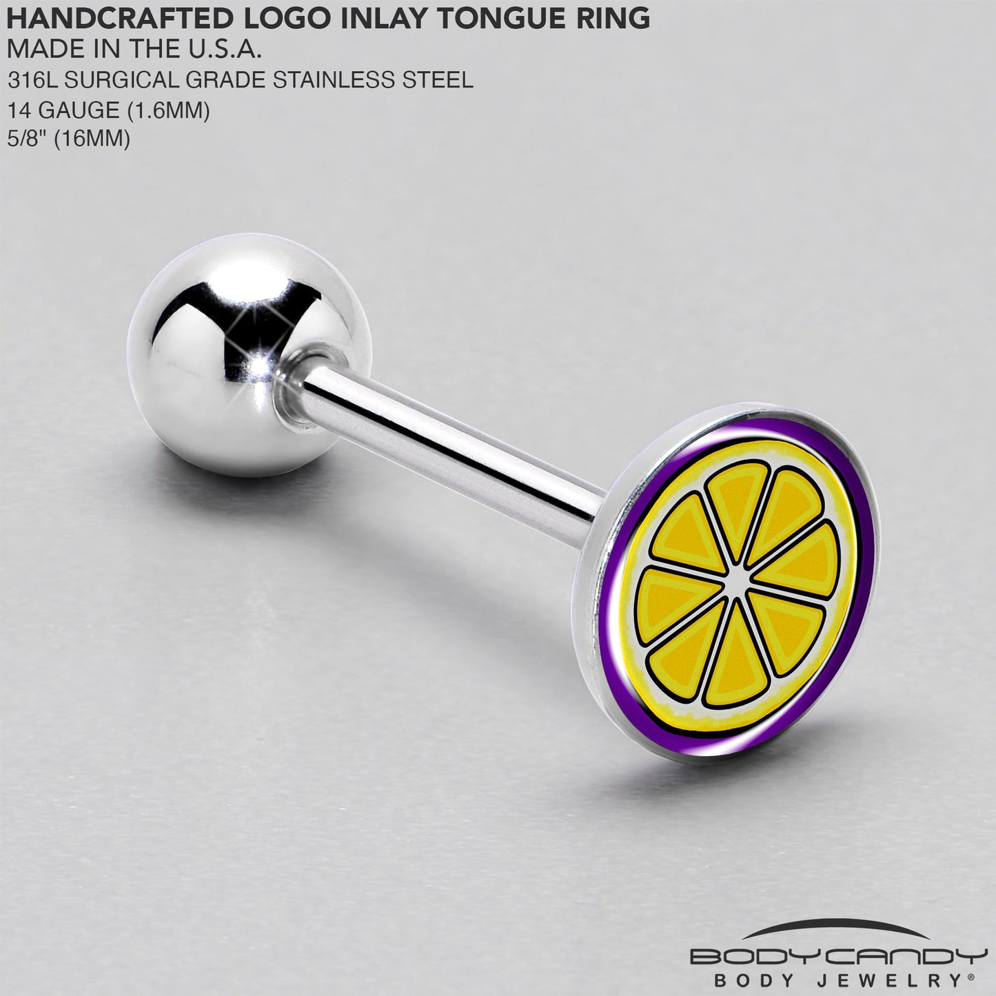 Yellow Slice of Lemon Barbell Tongue Ring by Onyx O