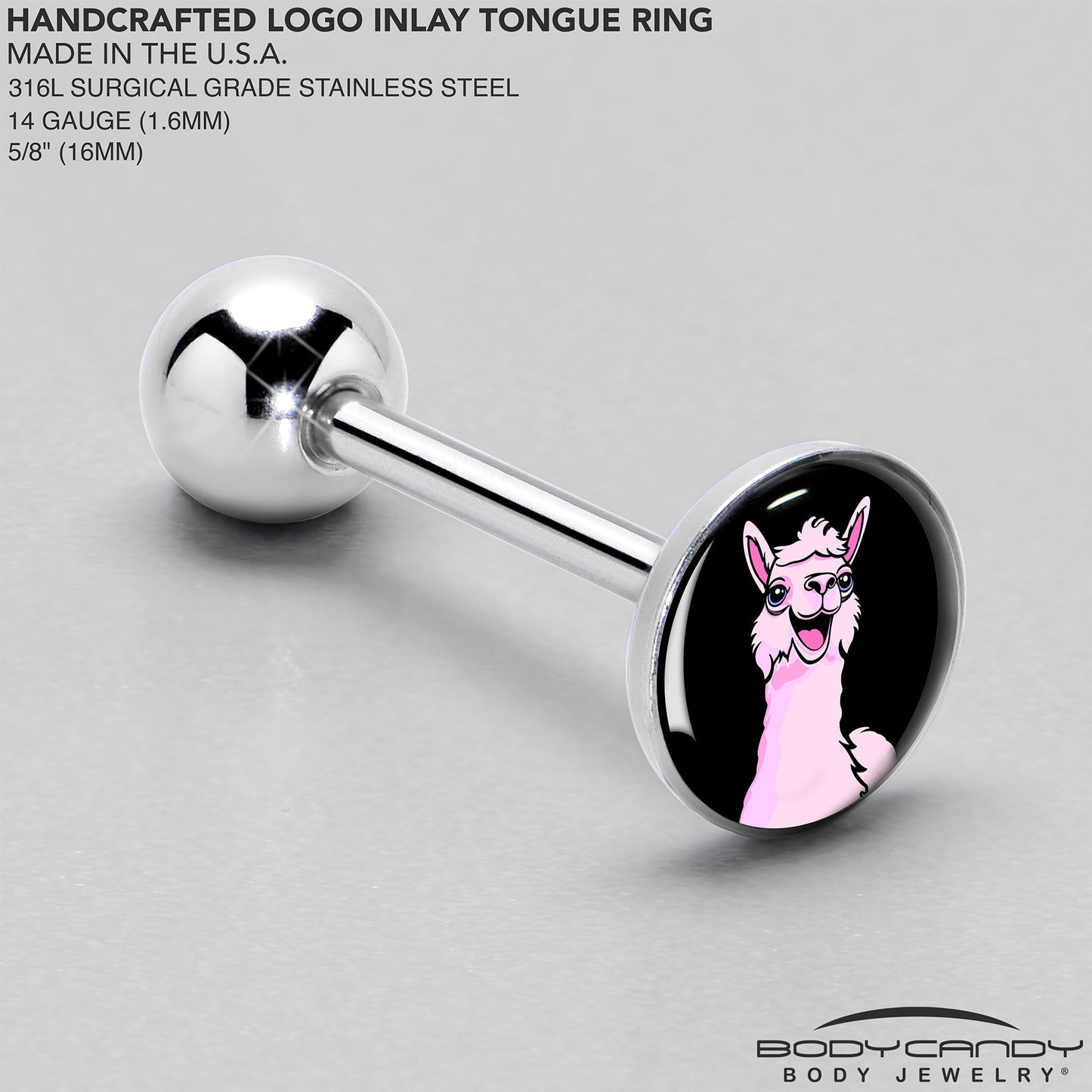 Pink Happy Llama Barbell Tongue Ring by Onyx O