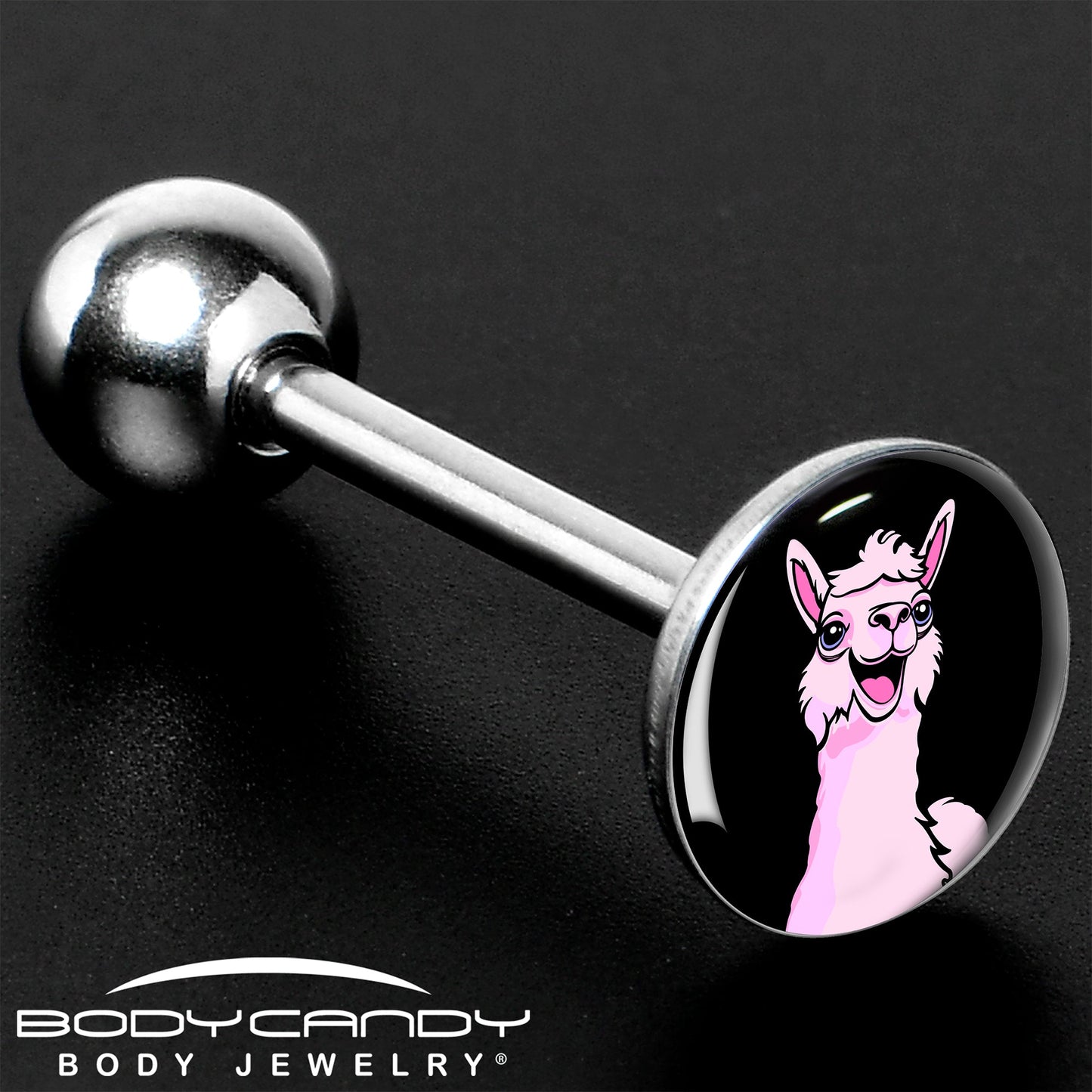 Pink Happy Llama Barbell Tongue Ring by Onyx O