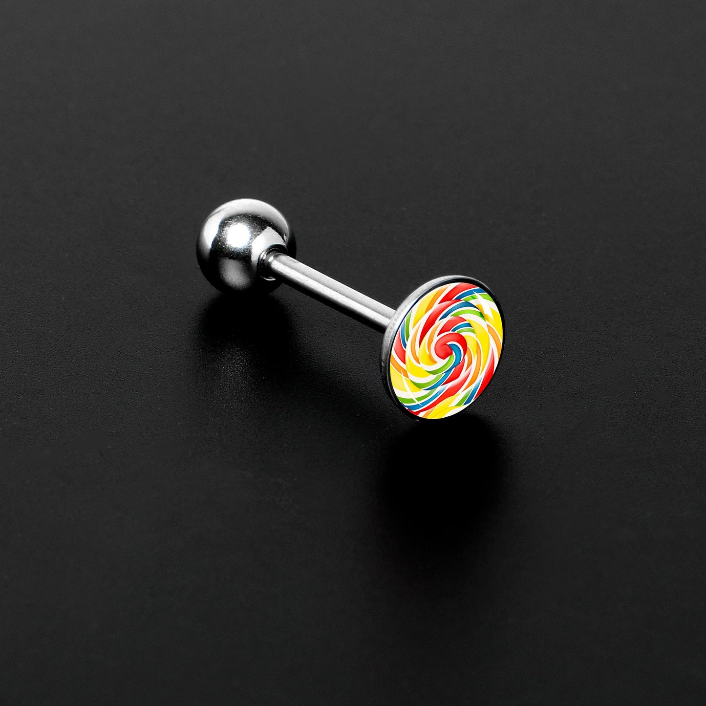 Rainbow Swirl Lollipop Barbell Tongue Ring by Onyx O